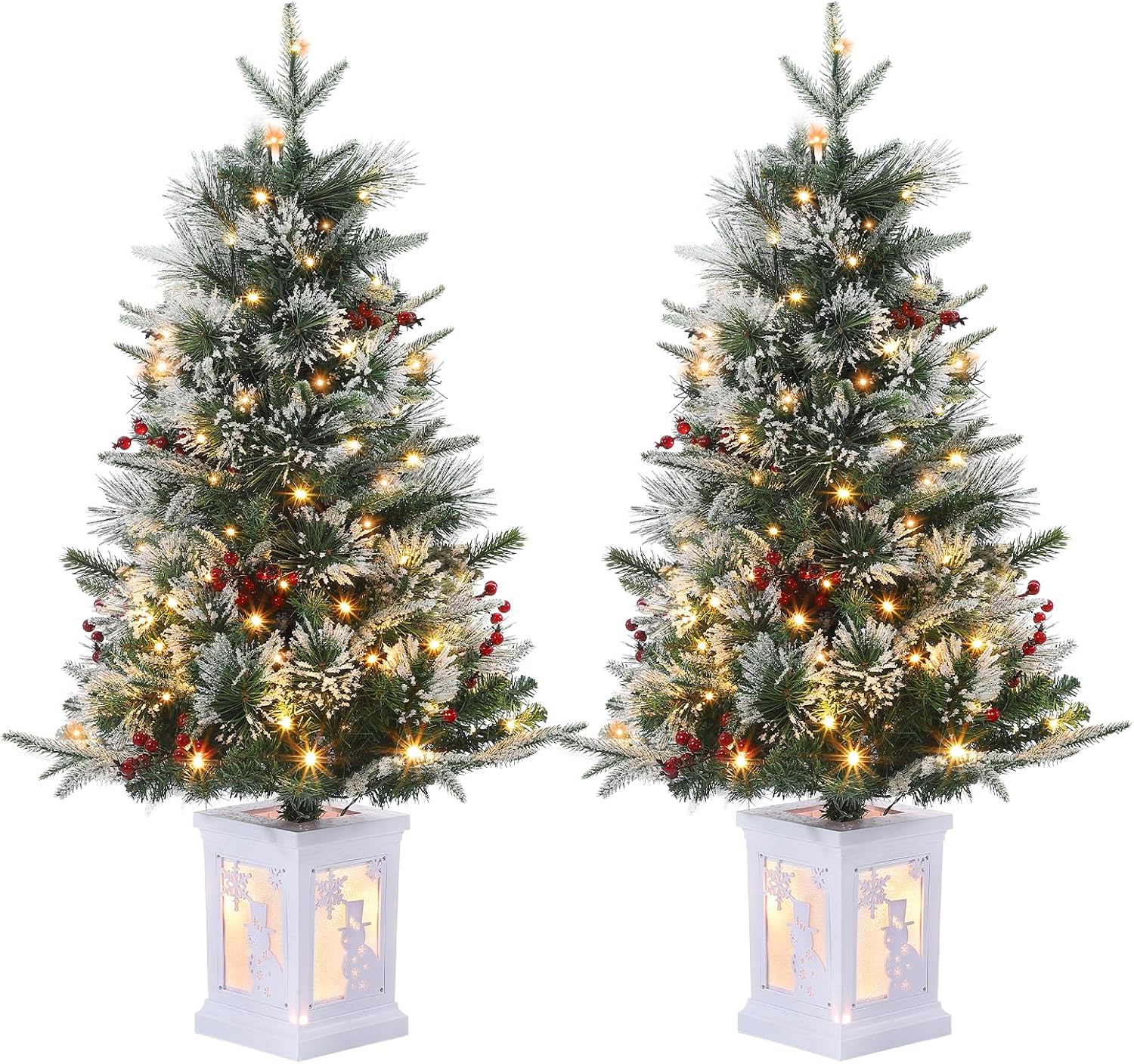 2er Set Mini-weihnachtsbäume 90 Cm, 78 Leds, 8 Modi, Pvc-spitzen, Leuchtkasten Mit Schneeflocken, Für Innen & Außen, Batteriebetrieben