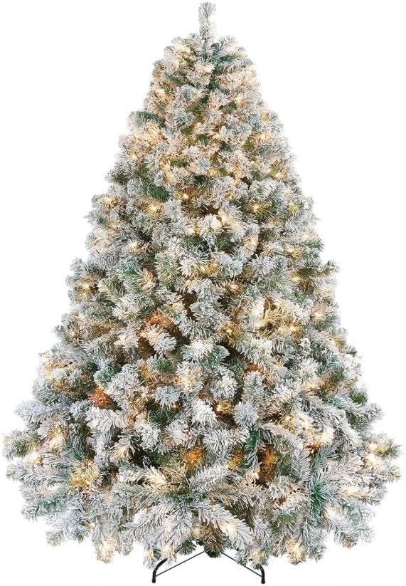 Künstlicher Schneeweihnachtsbaum 135 Cm (4,5ft), Warmweiße Led-beleuchtung, Dichte Zweige, Klappbarer Metallfuß, Für Festliche Dekoration
