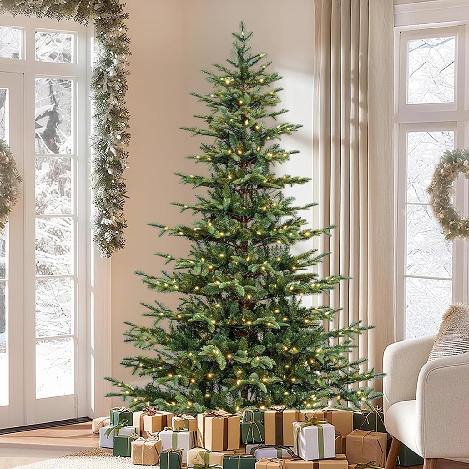 Künstlicher Weihnachtsbaum Pe/pvc Mix 316 Spitzen, Integrierte Led-beleuchtung (150 Dual-leds), 5mm Niedervolt, Automatischer Aufbau