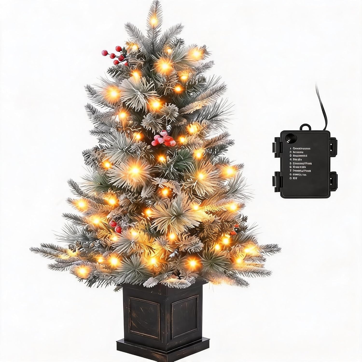 Mini Weihnachtsbaum 90 Cm (3ft), Schneebeflockt, 78 Warmweiße Leds, 8 Modi, Vintage-übertopf, Künstlicher Tischbaum Für Kamin & Büro