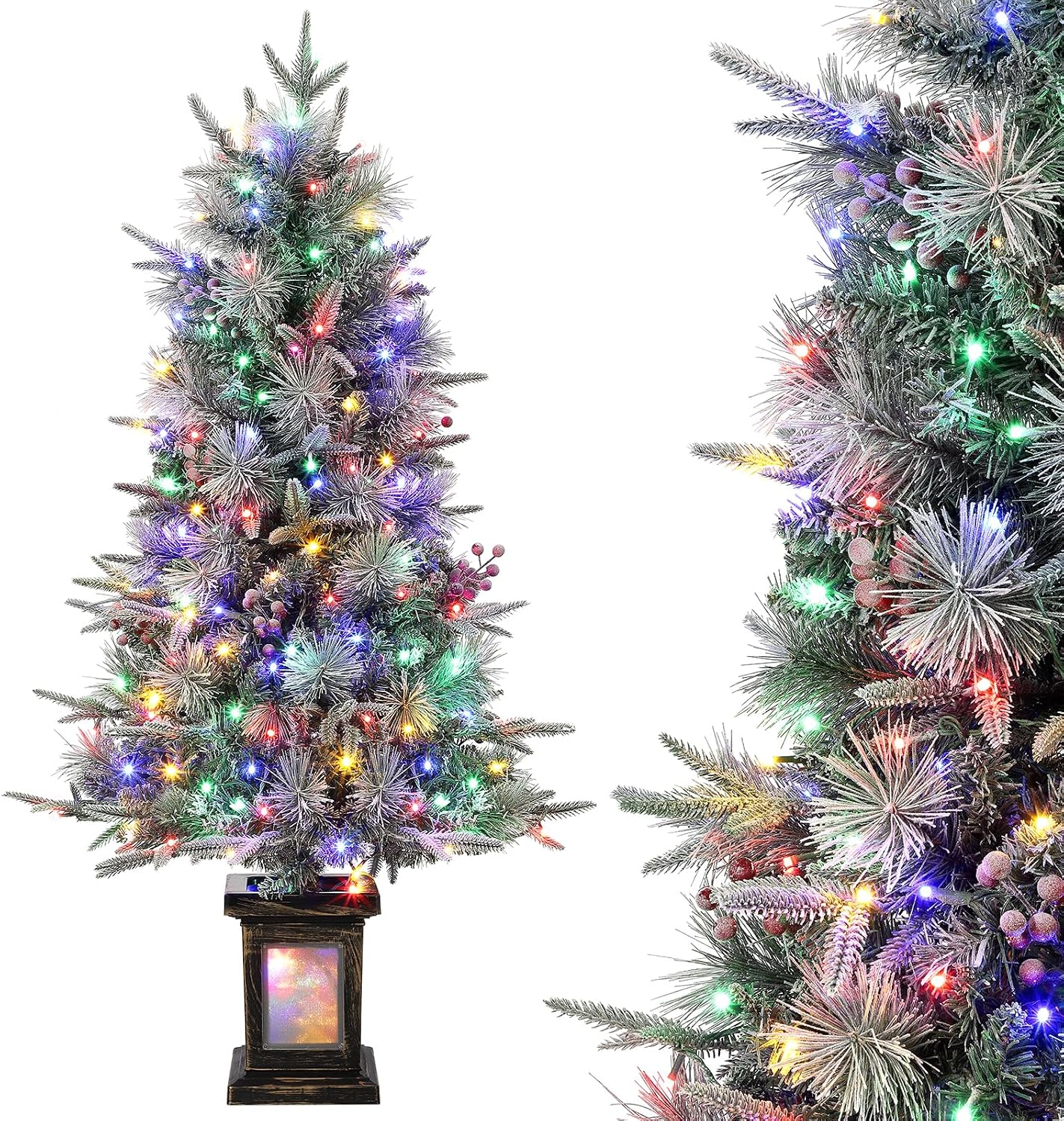 Künstlicher Weihnachtsbaum 125 Cm Mit 150 Leds (bunt/warmweiß), 9 Modi, Schnee-effekt, Topfbasis, Weihnachtsbeleuchtung Für Zuhause