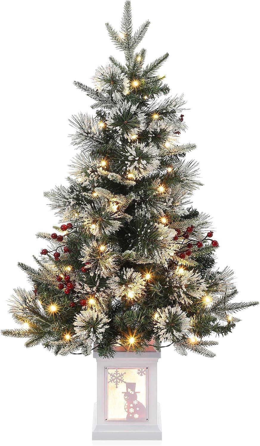 Mini Weihnachtsbaum 90 Cm Mit Led-beleuchtung, Schneebeflockt, Weiße Basis, 8 Modi, Pvc-tannenbaum Für Tisch & Geschäft