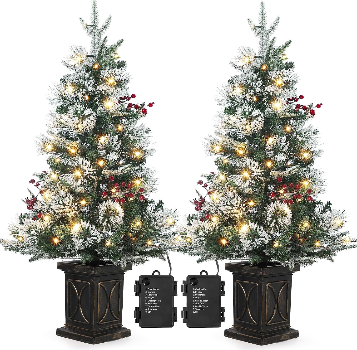2er-set Künstliche Weihnachtsbäume 90 Cm, 78 Warmweiße Leds, 8 Modi, Dichte Zweige, Retro-topf, Für Innen & Außen Geeignet