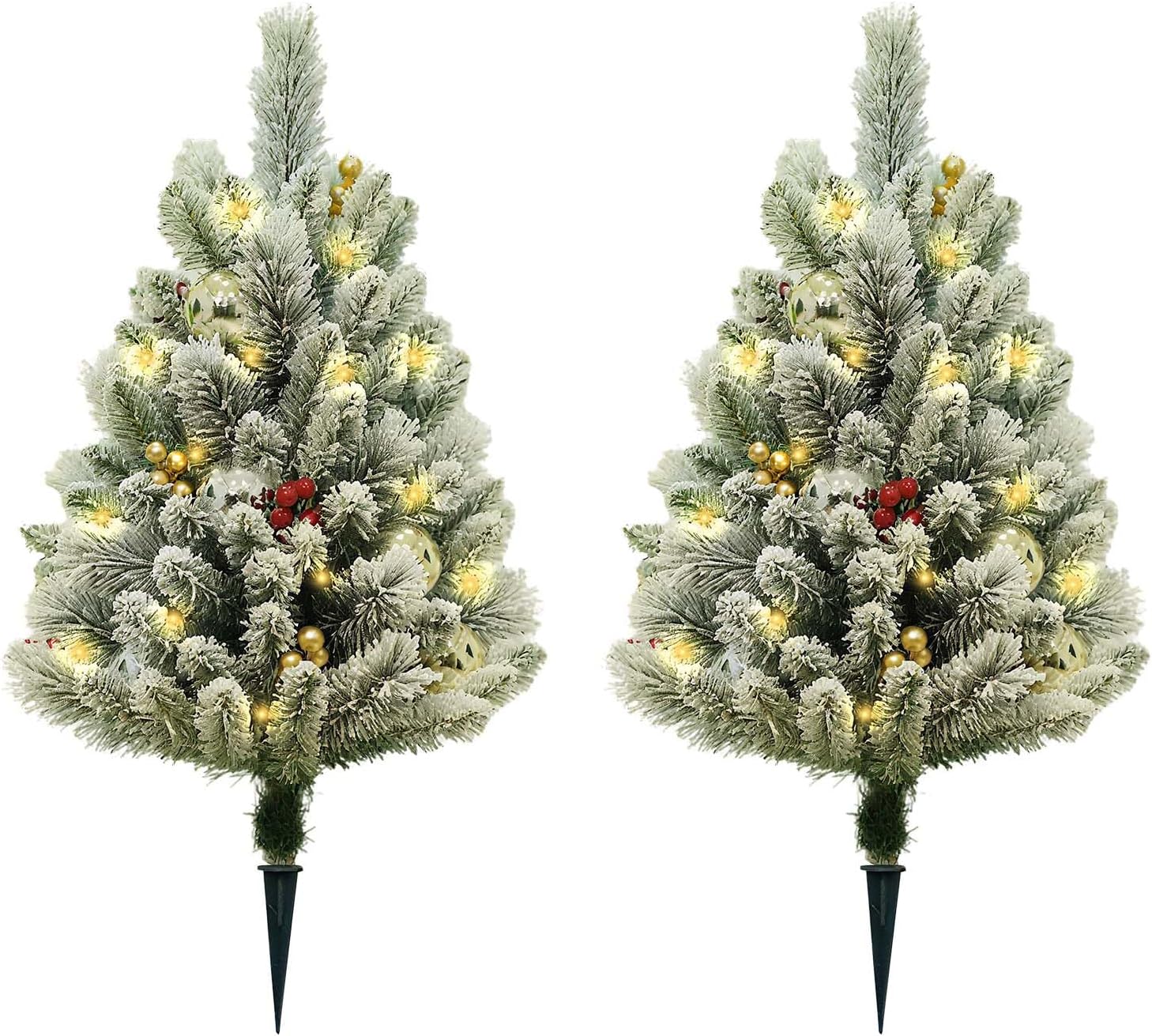 2er Set Künstliche Weihnachtsbäume 75 Cm, Naturgetreue Dichte Zweige, Flammhemmendes Pvc, Inkl. Erdspieß Für Garten & Balkon