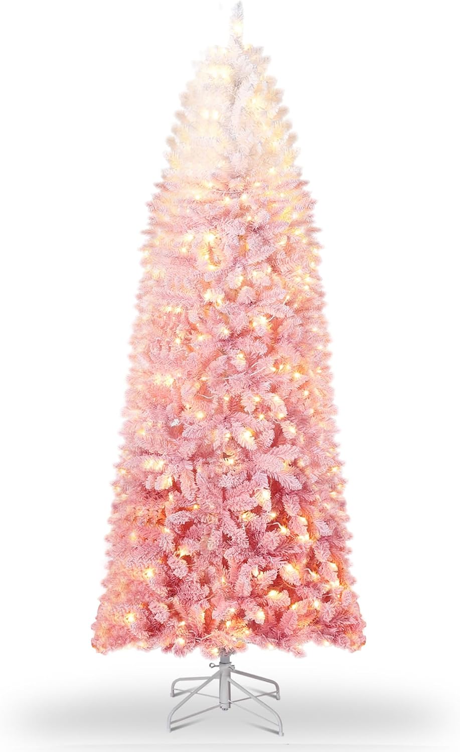 Rosa Weihnachtsbaum 140 Cm Mit 100 Leds, 320+ Spitzen, Gradienten-look, Moderne Weihnachtsdeko Für Flur & Wohnzimmer, Metallständer