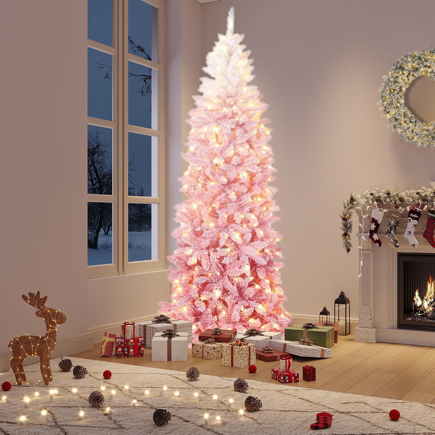 Rosa Weihnachtsbaum 180 Cm Mit 230 Leds, 610+ Spitzen, Gradienten-design (rosa/weiß), Faltbarer Metallständer, Moderne Deko