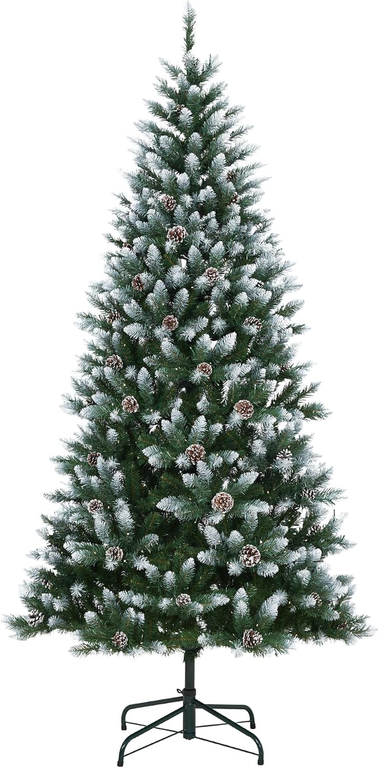 Künstlicher Weihnachtsbaum 230 Cm Beflockt, Mit Led-lichtern, Pe/pvc Mix, Einfache Installation, Stabiler Metallständer, Weißer Look