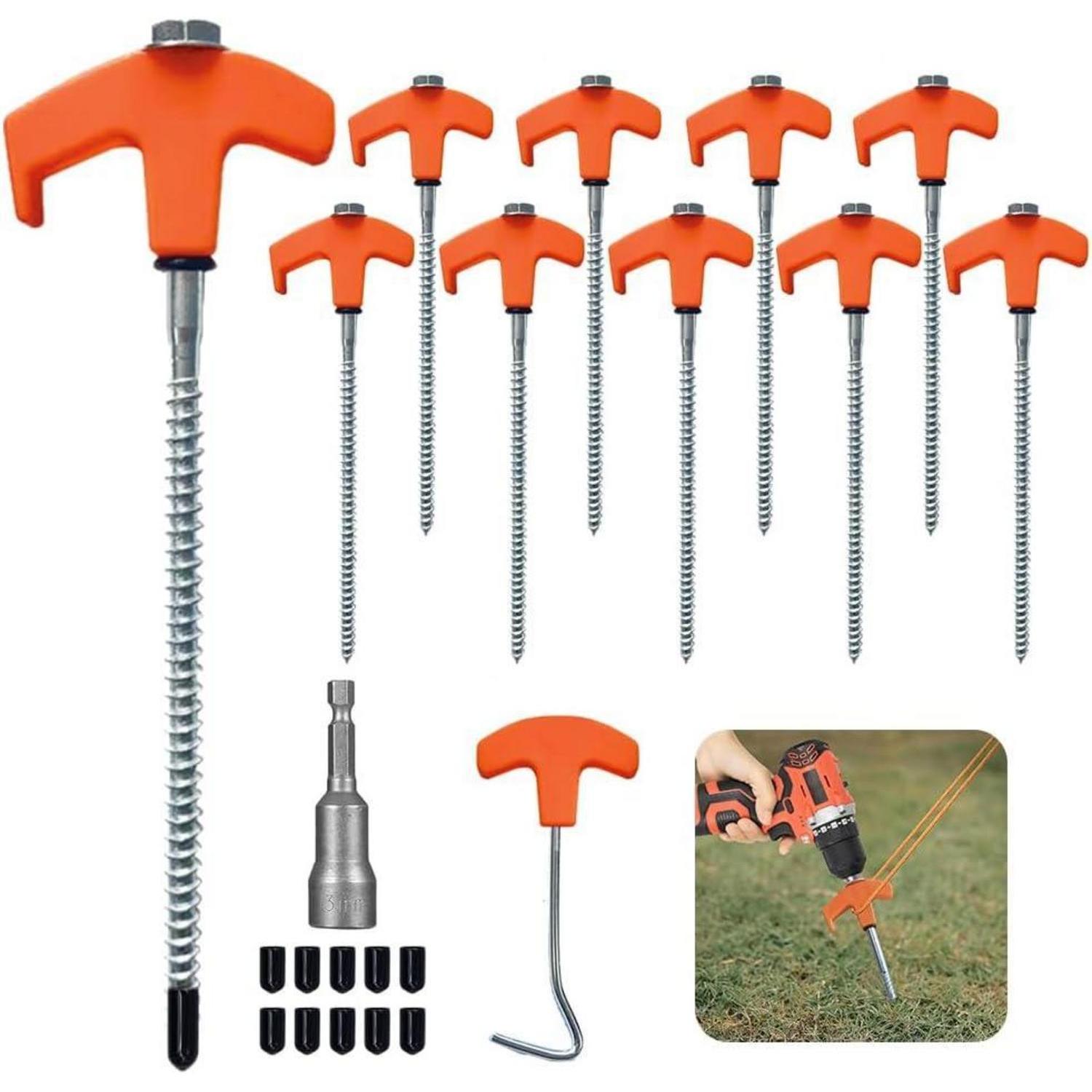 10x Zeltheringe Mit Gewinde, 20cm Schraubheringe Für Camping, Hartboden, Gras