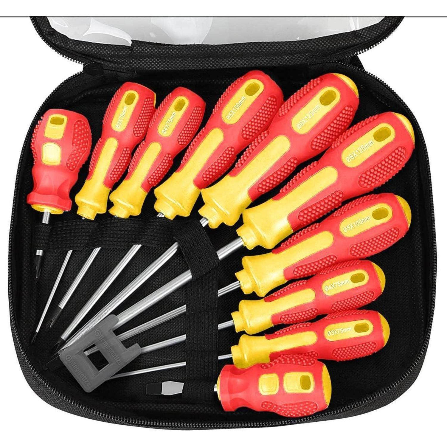 11-teiliges Schraubendreher Set Mit Magnetischer Spitze, Chrom-vanadium-stahl, Rutschfest, Inkl. Werkzeugtasche