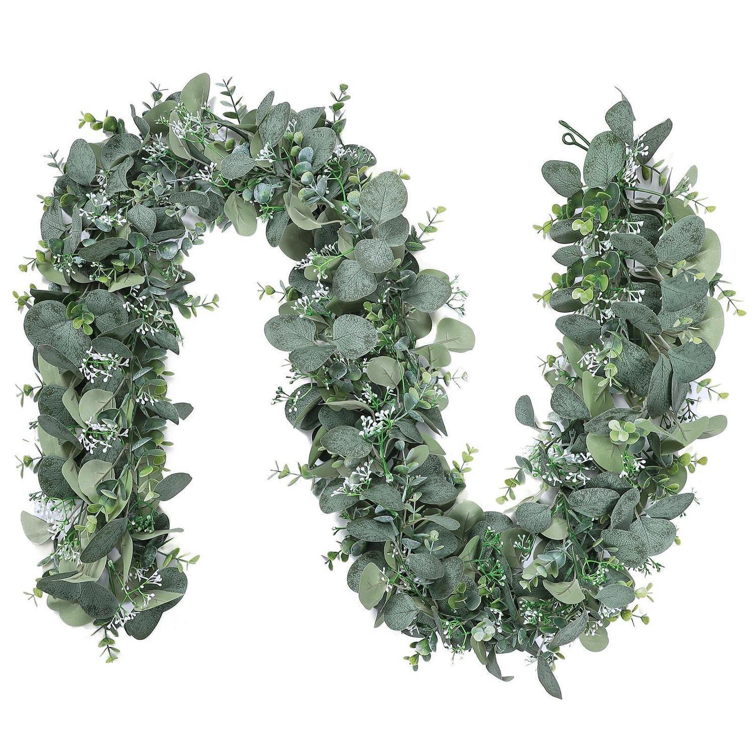 2x Künstliche Eukalyptus Girlande 180cm Mit Weißen Blüten