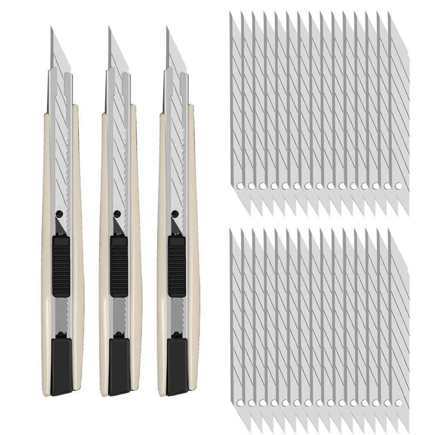 3er Set Cuttermesser 9mm Mit 30 Abbrechklingen, Präzisionsmesser Für Folien, Papier, Basteln