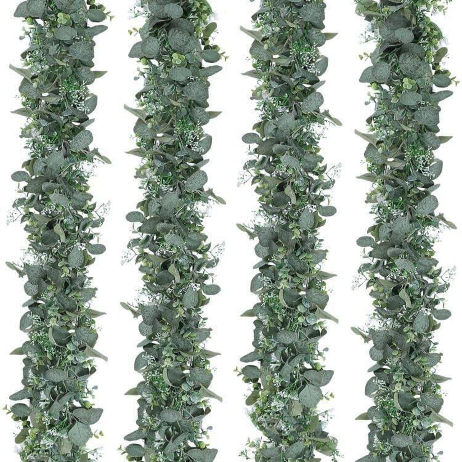 4x Künstliche Eukalyptus Girlande 180cm Mit Weißen Blüten, Deko-ranke