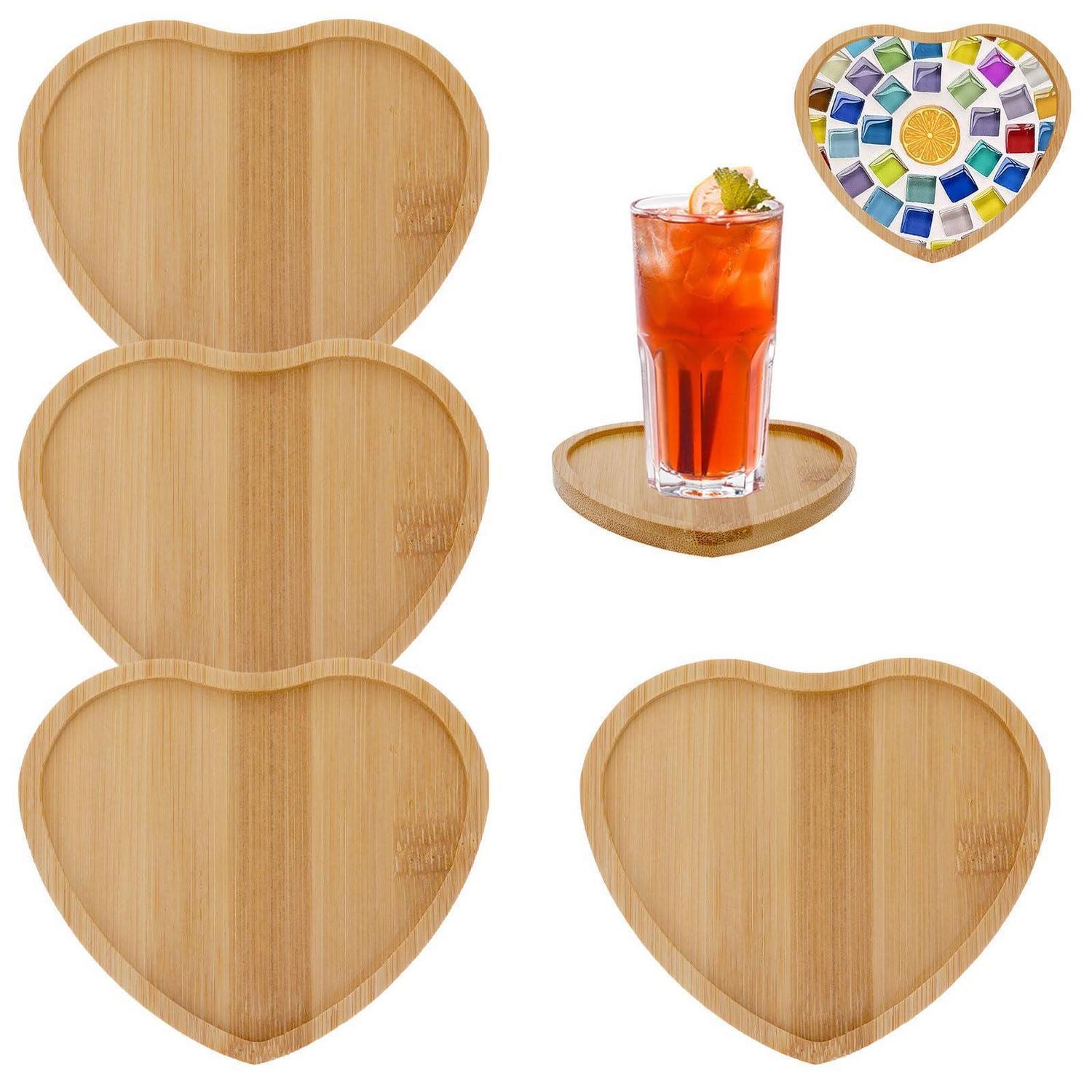 4er Set Bambus Untersetzer Herzform Für Diy Bastelset