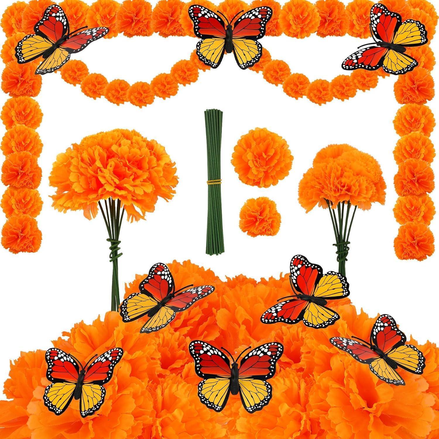 Künstliche Ringelblumen & Schmetterlinge Für Dia De Los Muertos Deko