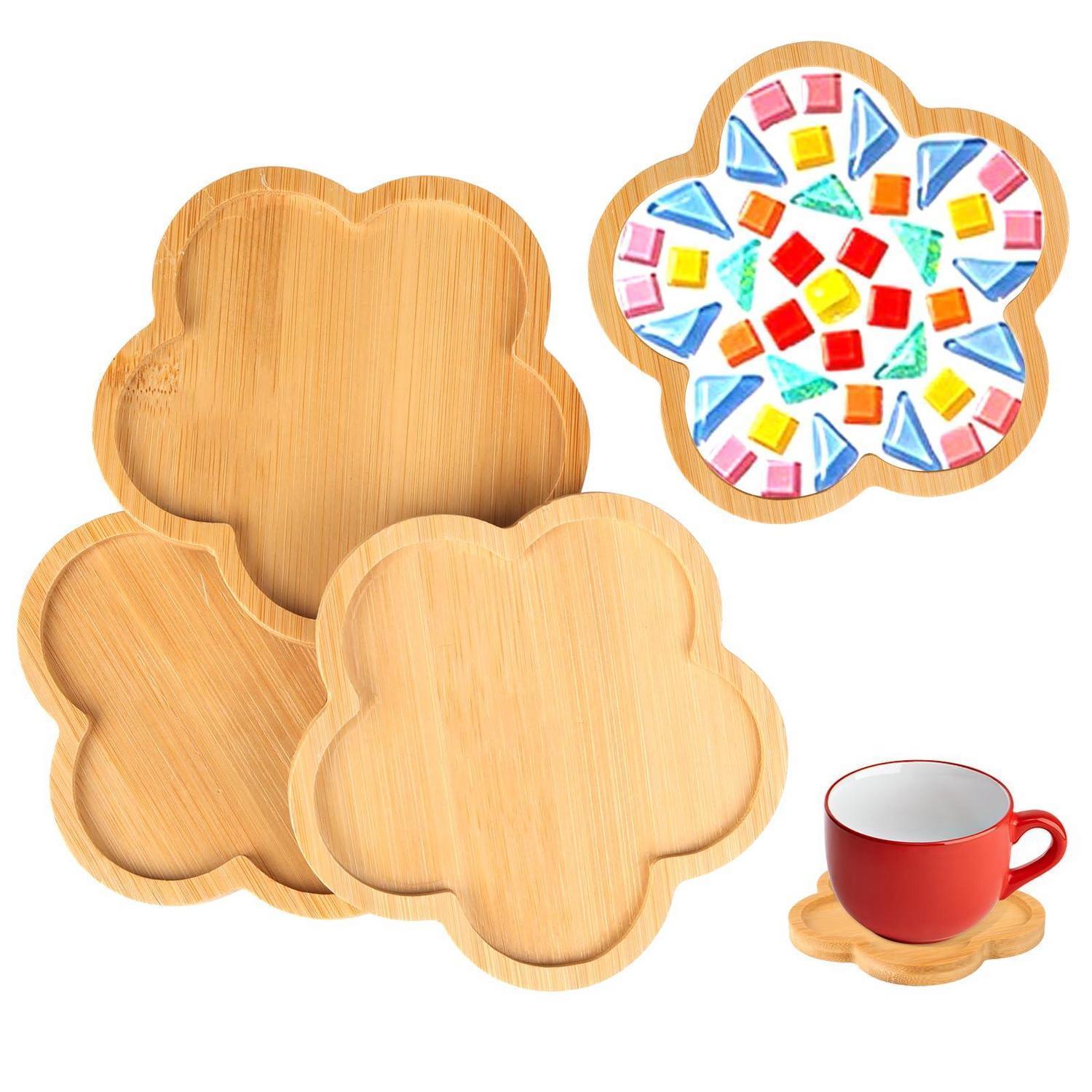 4er Set Bambus Untersetzer Blume, Bastelset Kinder & Erwachsene, Diy Mosaik, Untersetzer Zum Bemalen
