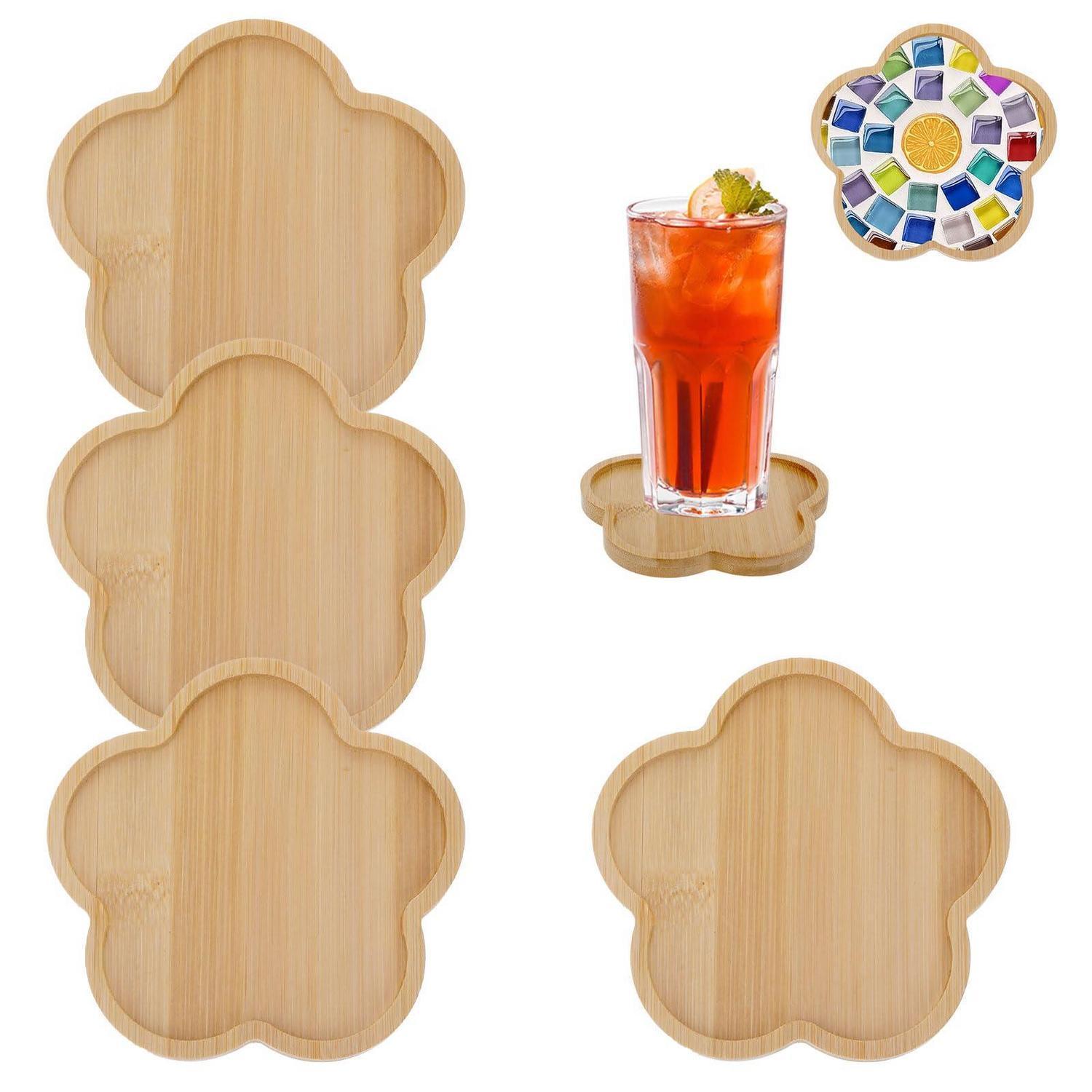 4er Set Bambus Untersetzer Blumenform, Diy Bastelset Für Kinder