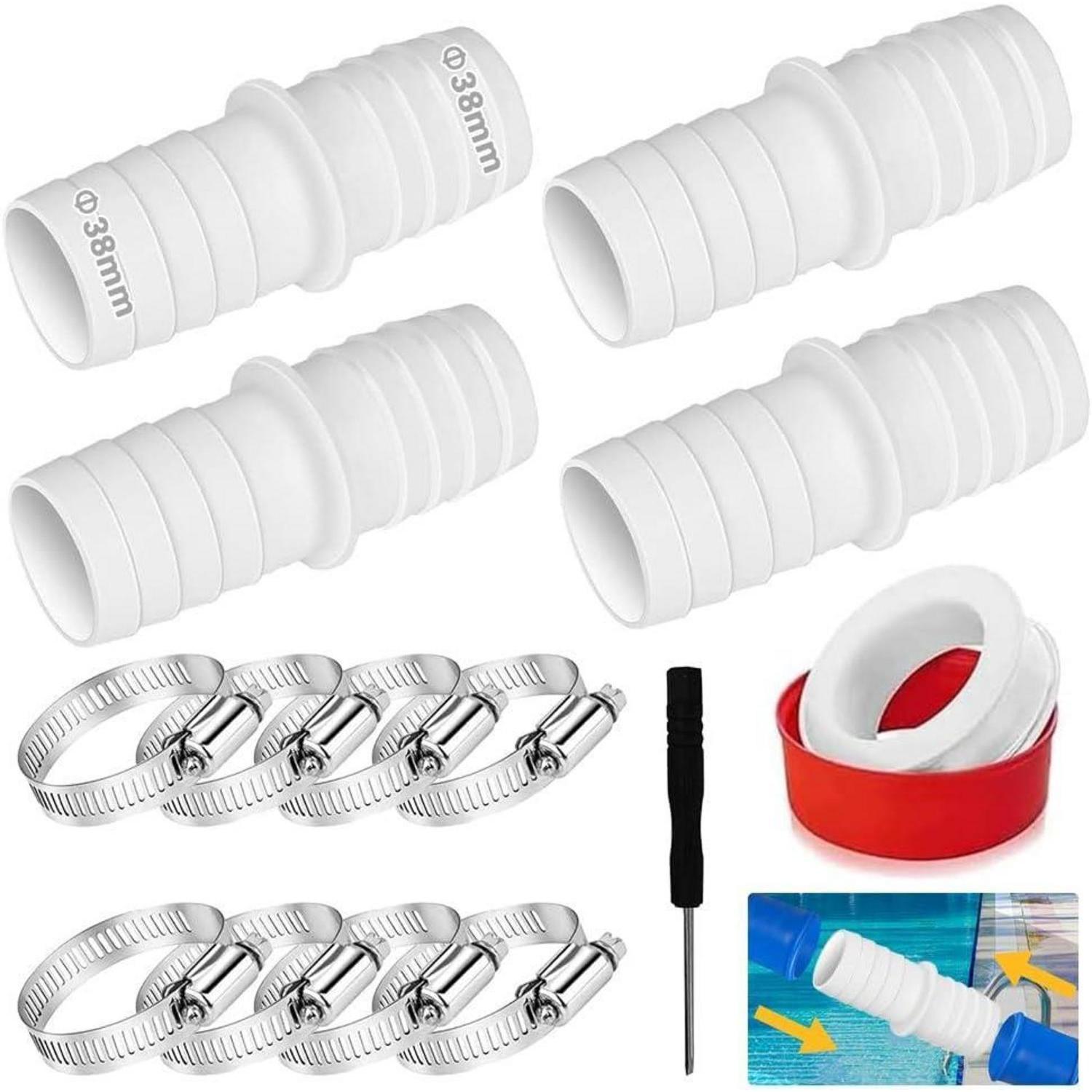 4er Set Poolschlauch Adapter 38mm Mit Schlauchschellen Und Schraubendreher