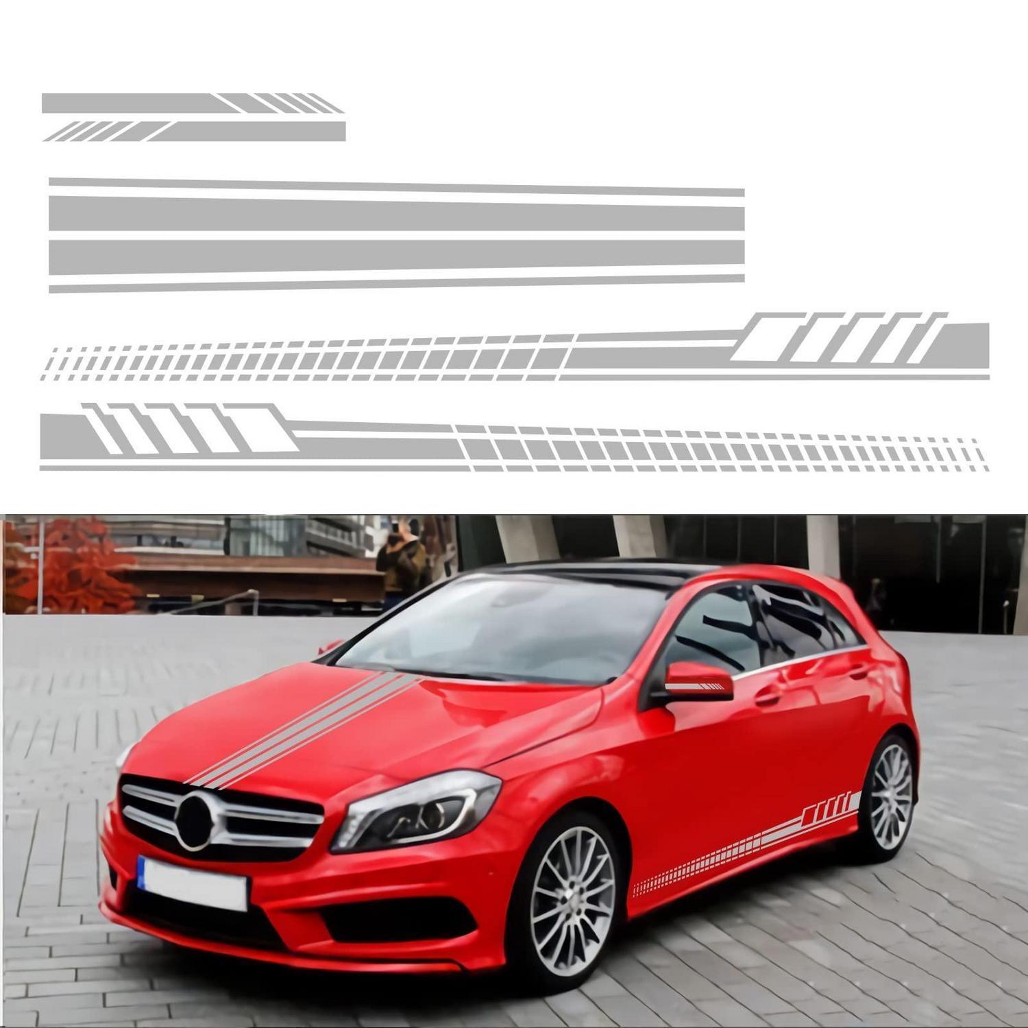 Auto Aufkleber Racing Streifen Set Hellgrau Für Motorhaube & Türen