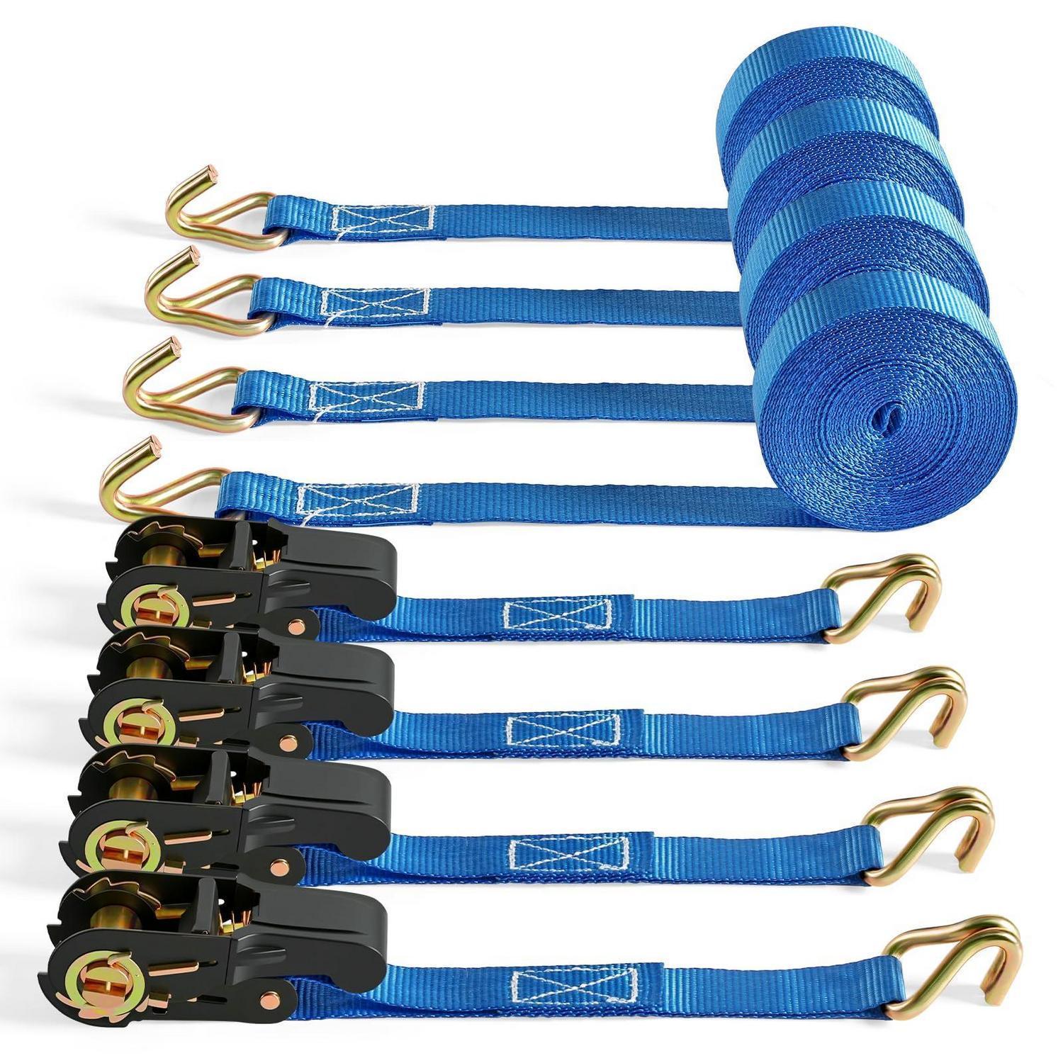 6m Spanngurte Mit Ratsche, 25mm, Doppel-j-haken, Tüv/gs, 800kg, Blau, 4 Stück
