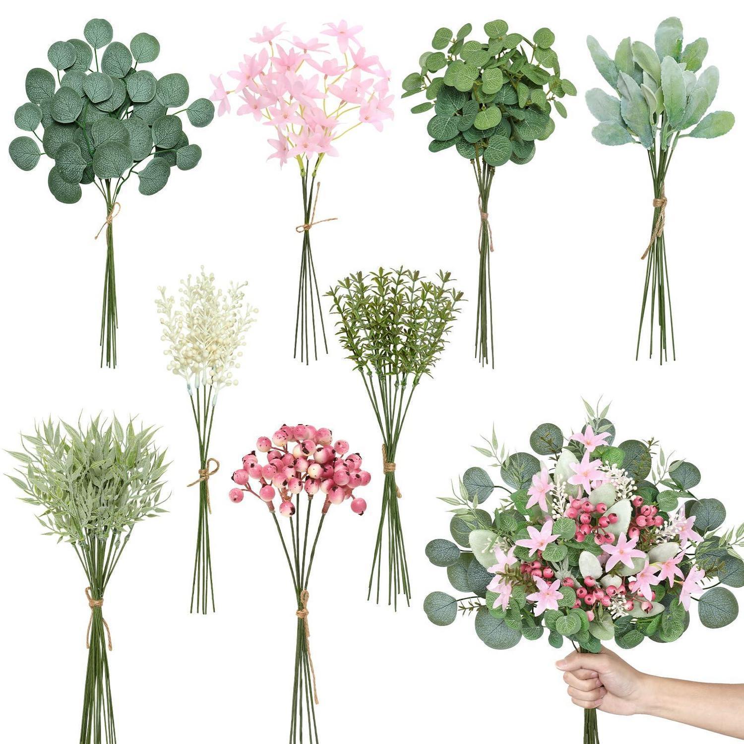 75 Stück Kunstblumen Eukalyptus Zweige Rosa Künstliche Blumen Für Deko & Diy