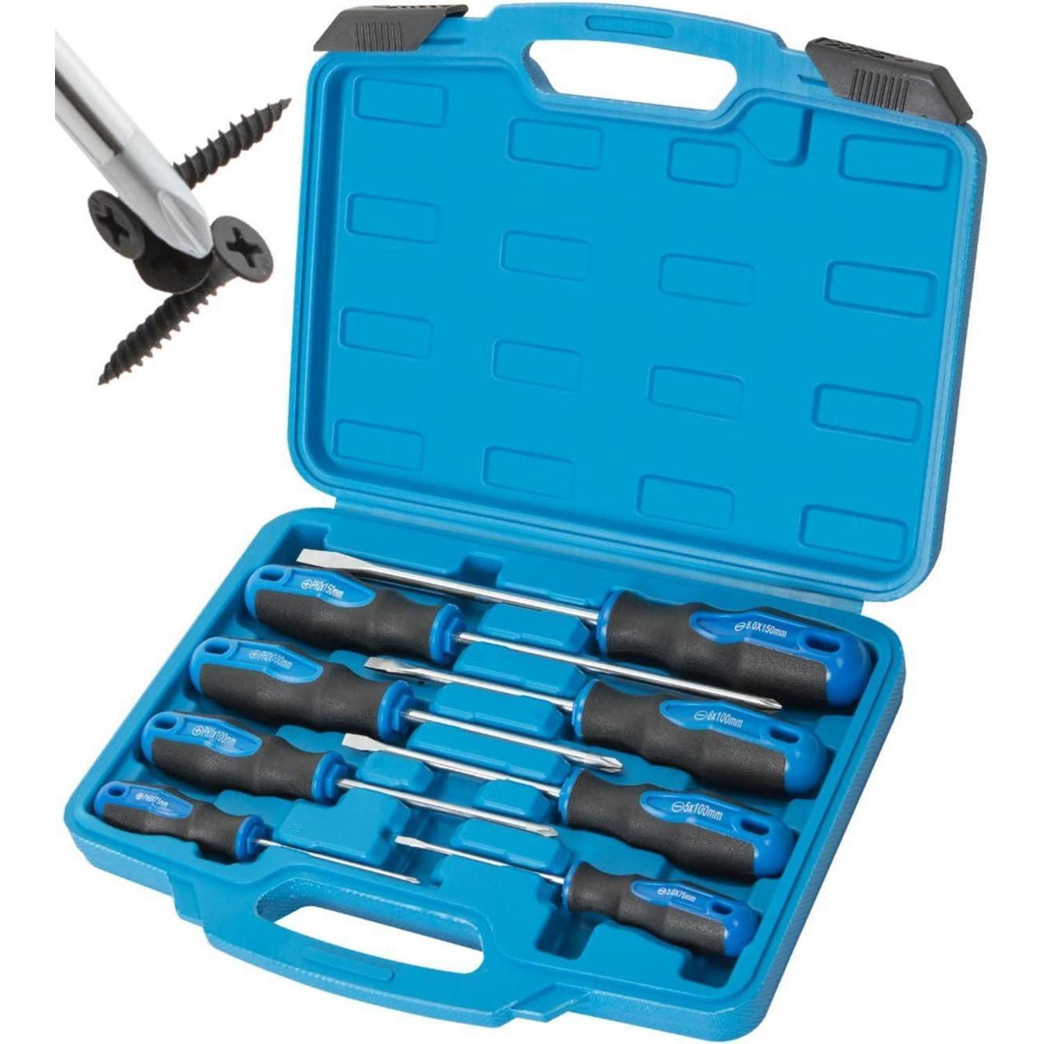 8-teiliges Magnetisches Schraubendreher-set Mit Koffer, Kreuzschlitz Und Schlitz, Chrom-vanadium-stahl