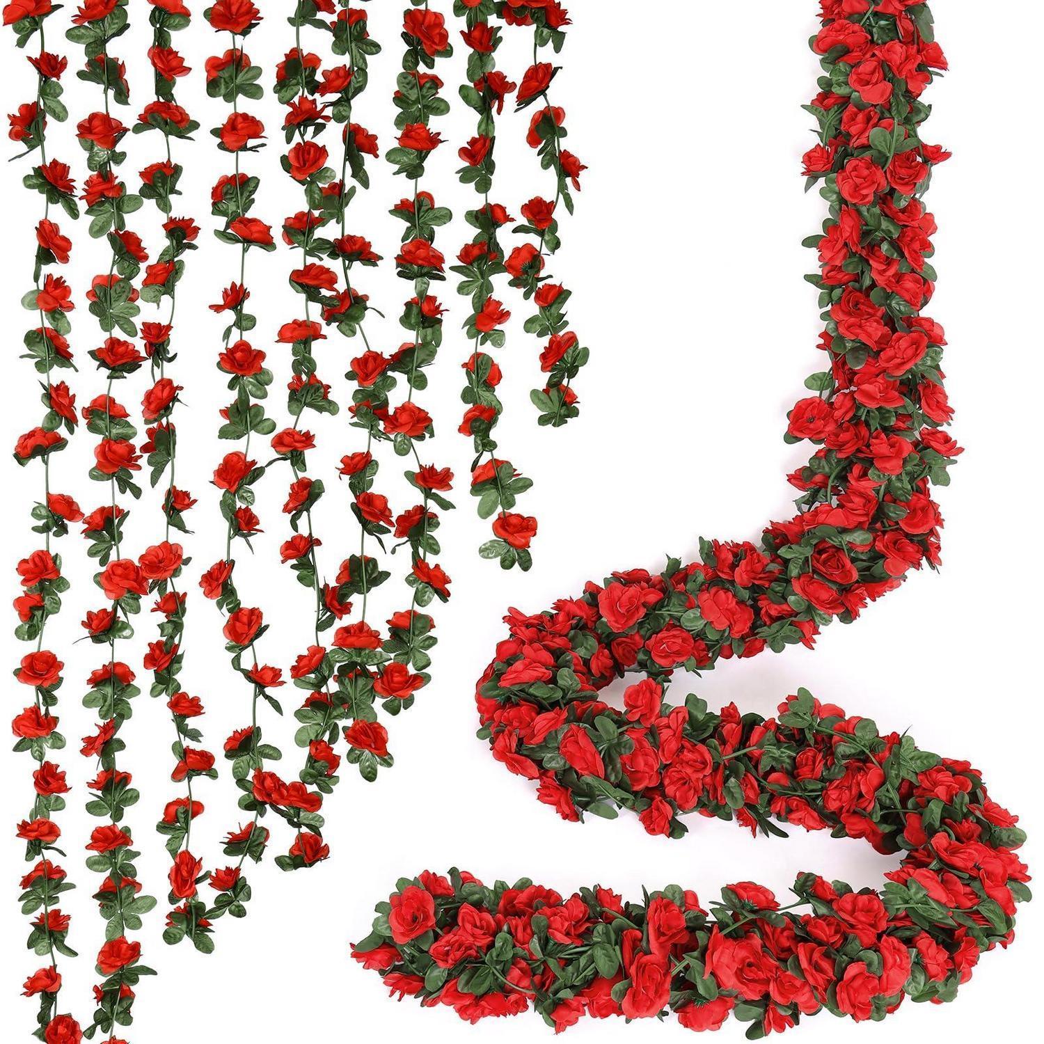 9x Künstliche Rosen-girlande 8ft Rot Wetterfest Für Hochzeit & Deko