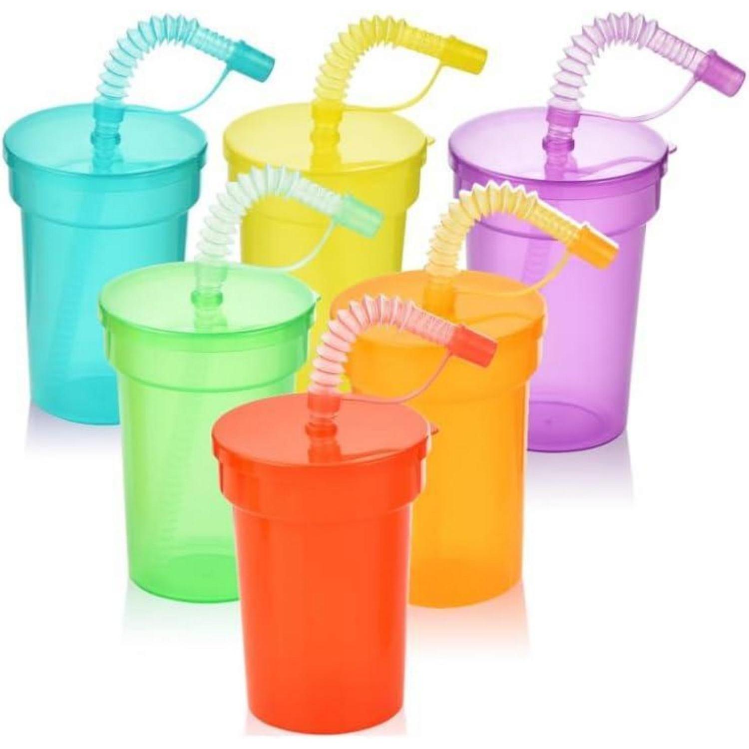 6er Set Partybecher Mit Deckel Und Trinkhalm, Neonfarben, 380ml