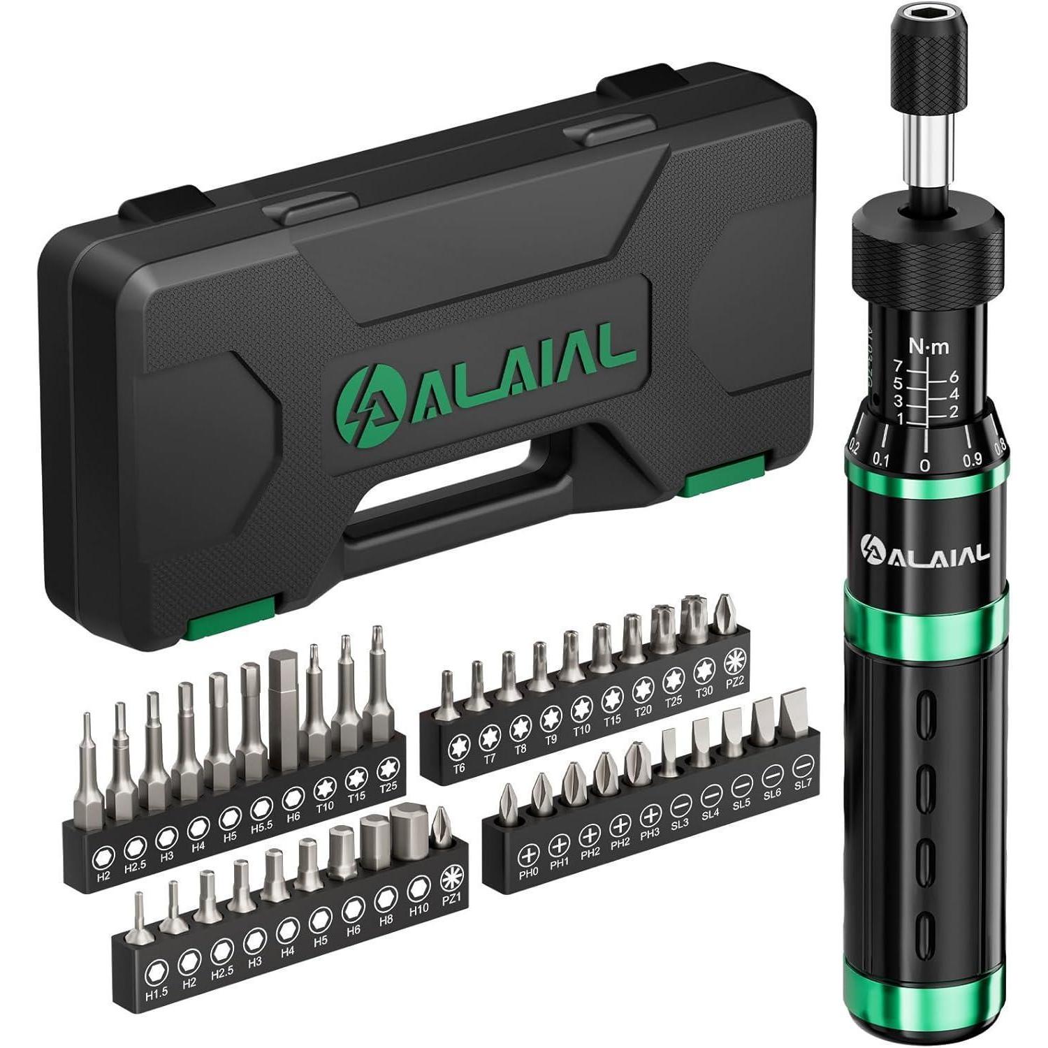 Drehmomentschraubendreher 1-7 Nm 1/4 Zoll 41-teiliges Set Grün