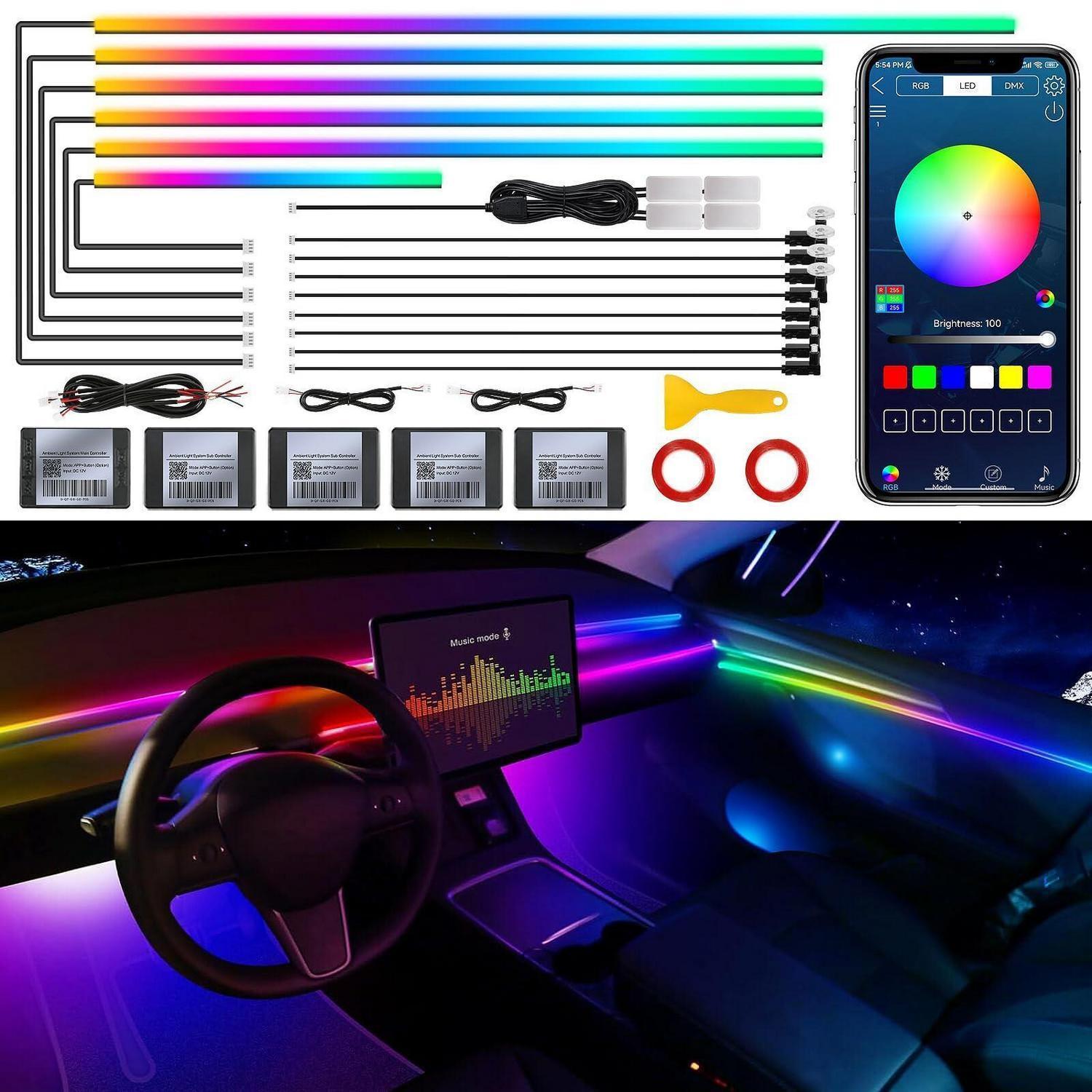 Auto Innenraum Led Ambient Licht Mit App-steuerung, Rgb Dreamcolor Musik-sync