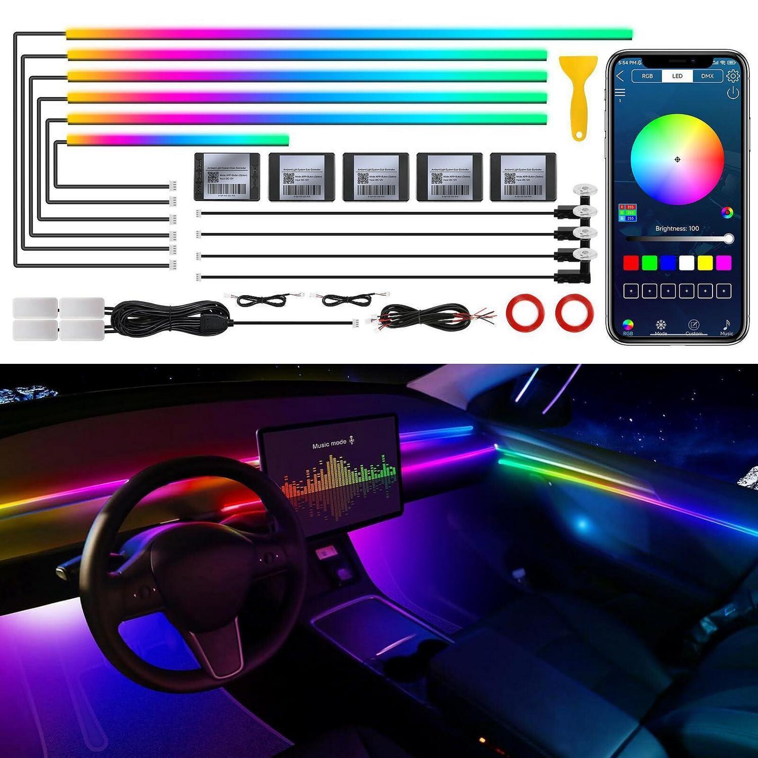 Auto Innenraum Led Ambient Licht Mit App-steuerung, Rgb 14-in-1, Musik-sync