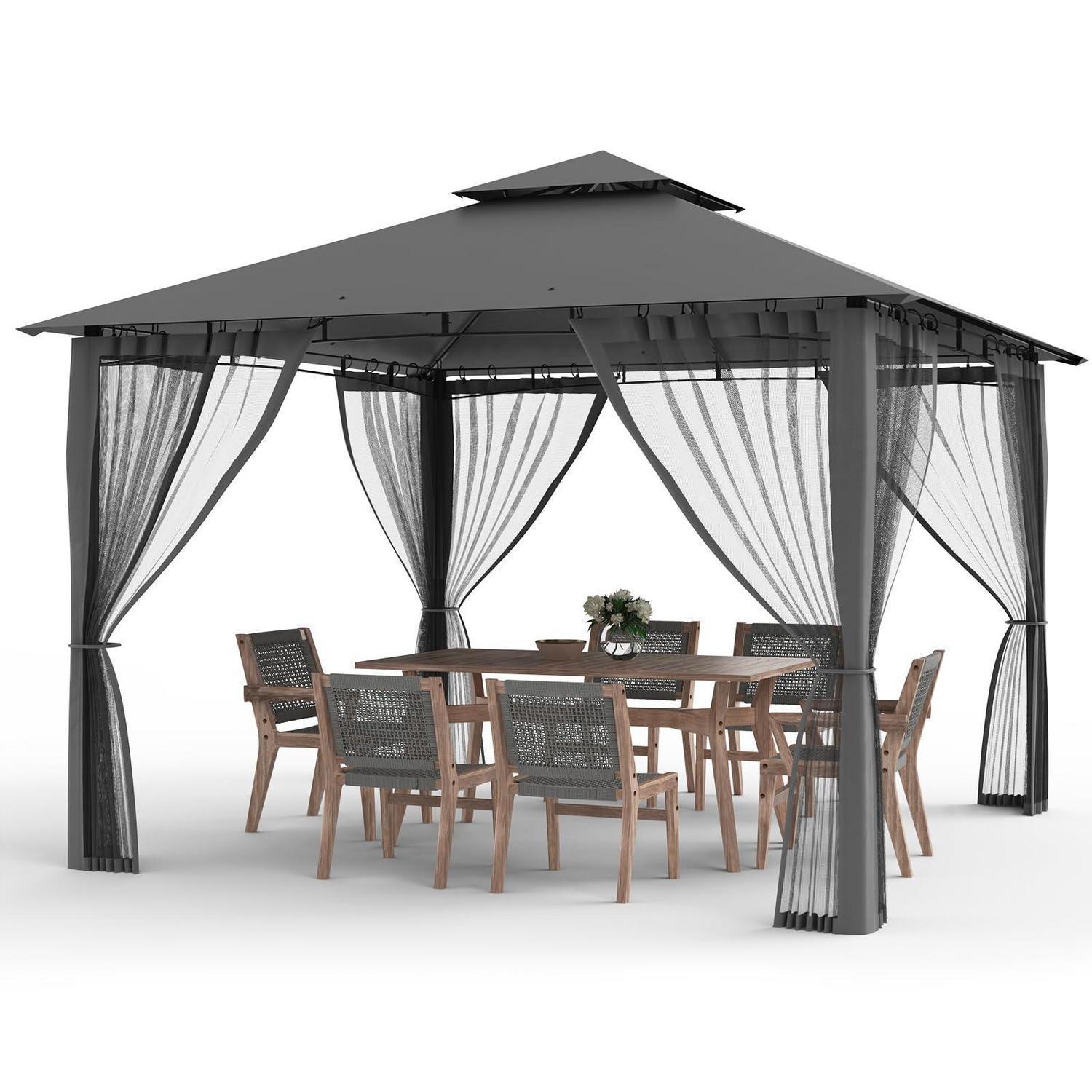 Gartenpavillon 2.8x2.8m Wasserdicht Mit Moskitonetz, Stabil, Grau