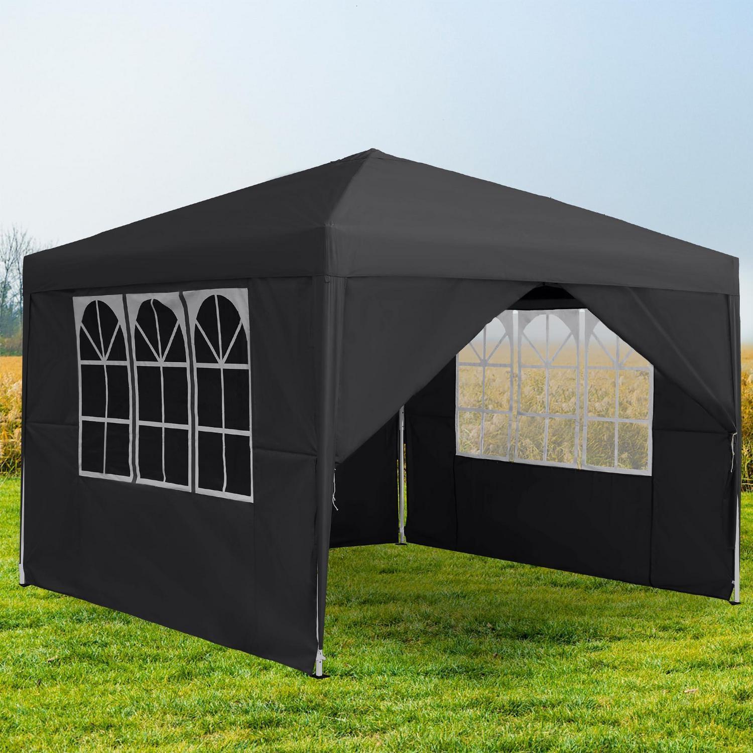 Faltpavillon 3x3m Anthrazit Mit 4 Seitenteilen, Wasserdicht, Uv-schutz