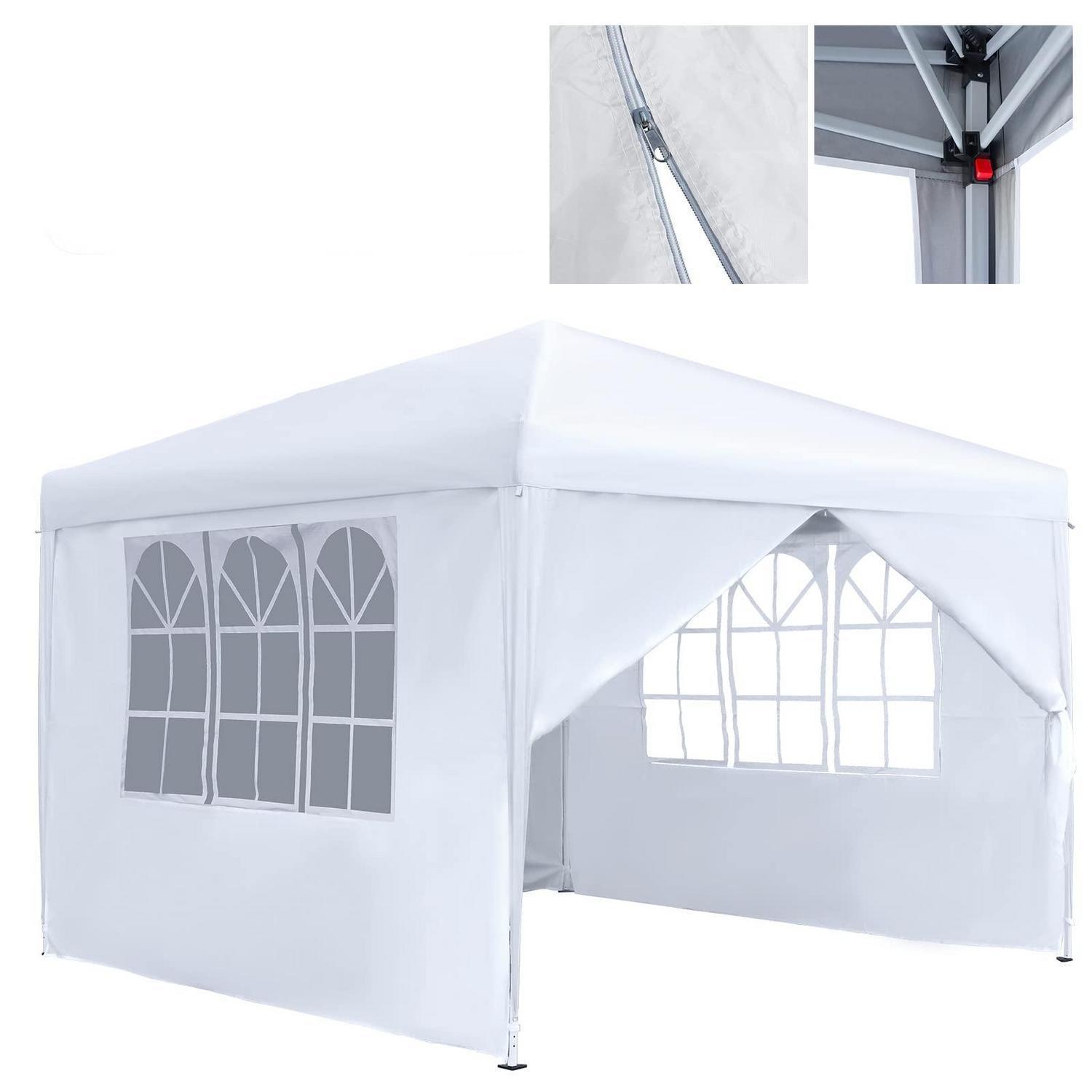 Gartenpavillon 3x3m Wasserdicht Mit 4 Fenstern Und Seitenteilen, Weiß