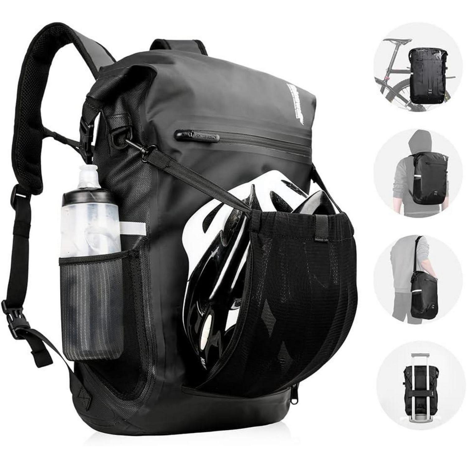 3-in-1 Fahrradtasche Wasserdicht 22-25l Rucksack Umhängetasche Mit Helmnetz & Laptopfach