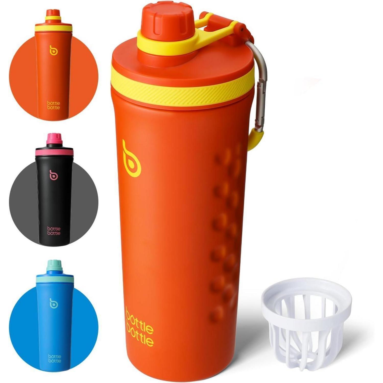 Edelstahl Shaker 750ml Mit Mischkugel, Bpa-frei, Doppelwandig, Auslaufsicher, Sportflasche Orange