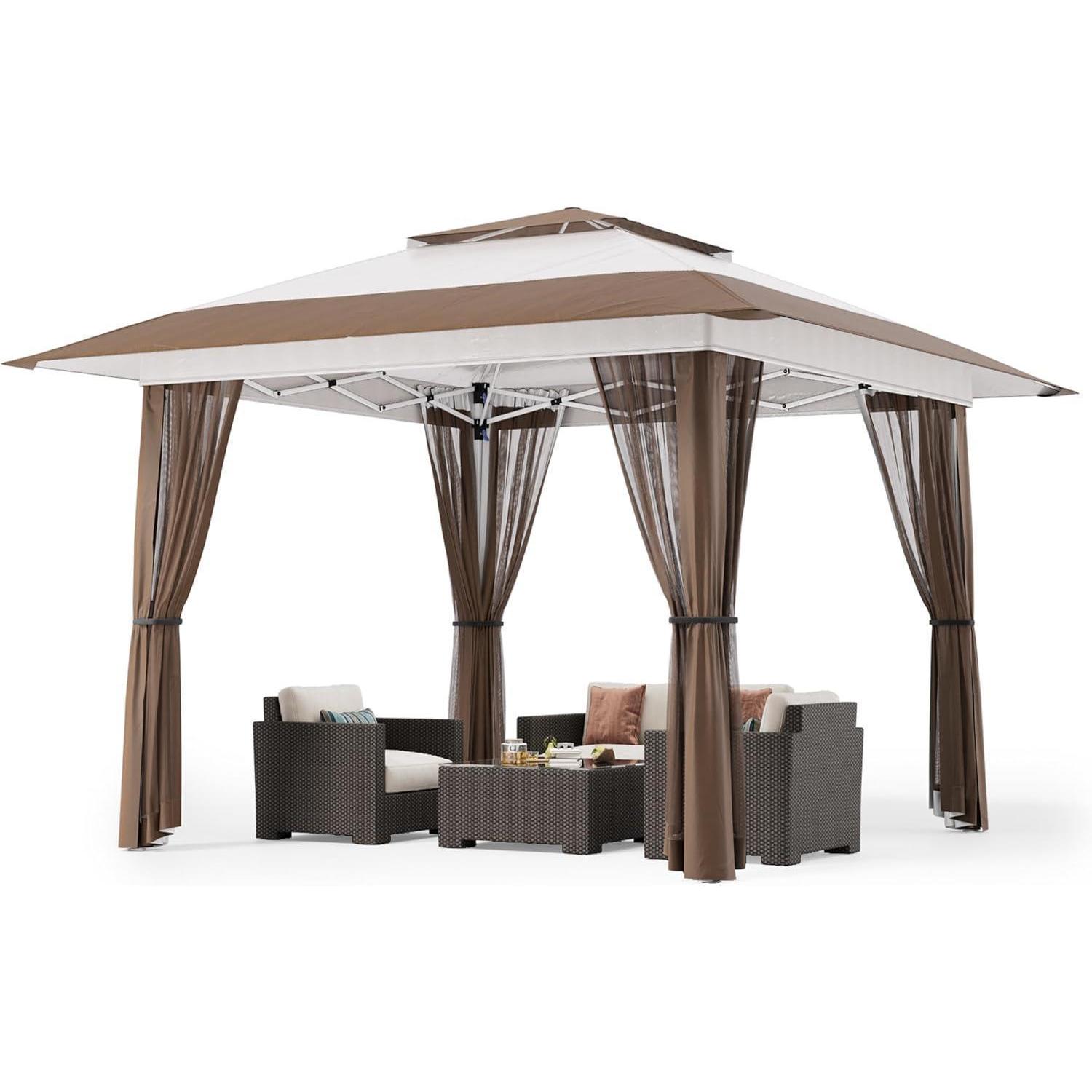 Pop-up Pavillon 4x4m Mit Moskitonetz, Uv-schutz, Verstellbarer Höhe