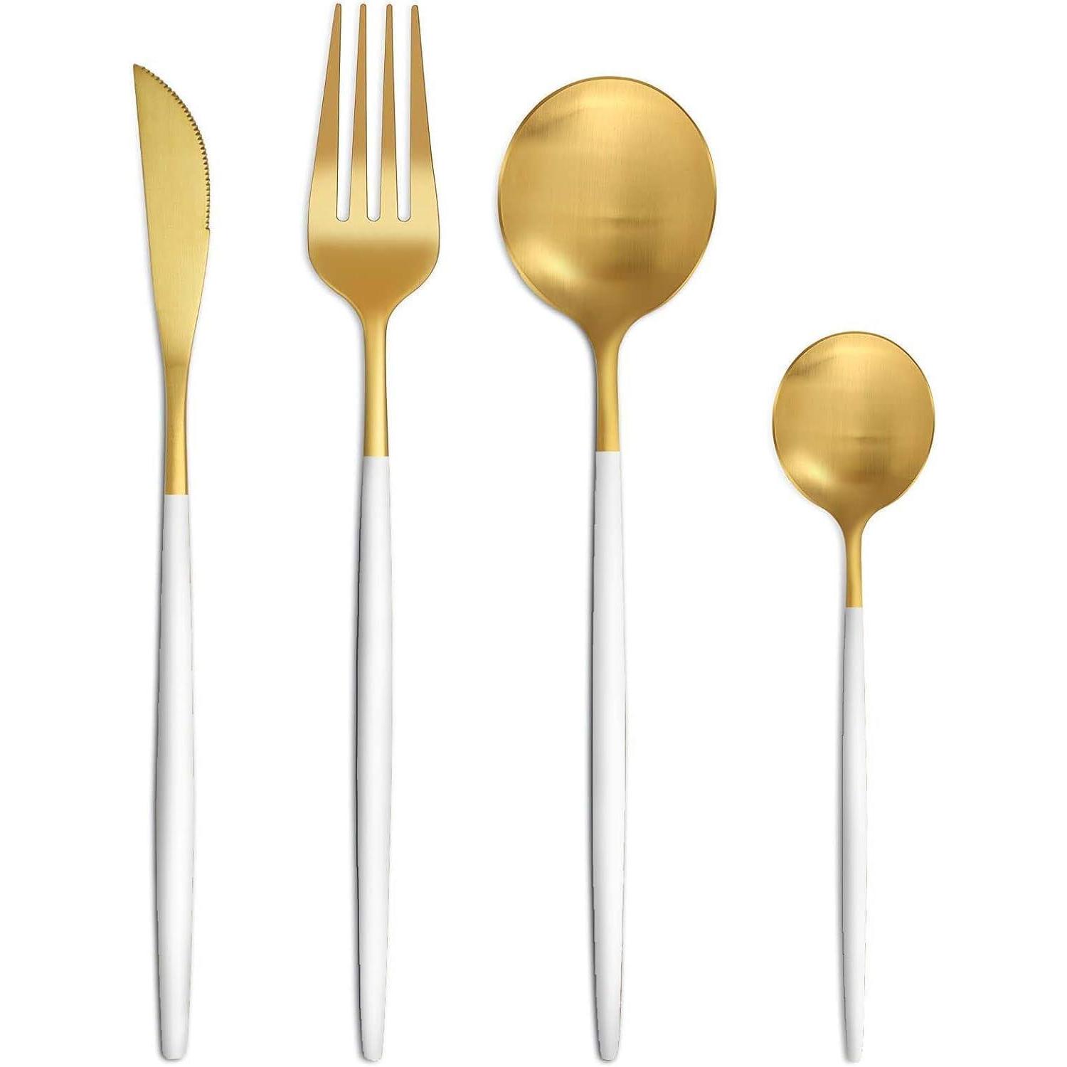 Besteckset 24-teilig Für 6 Personen, Edelstahl, Weiß Gold Matt, Spülmaschinenfest