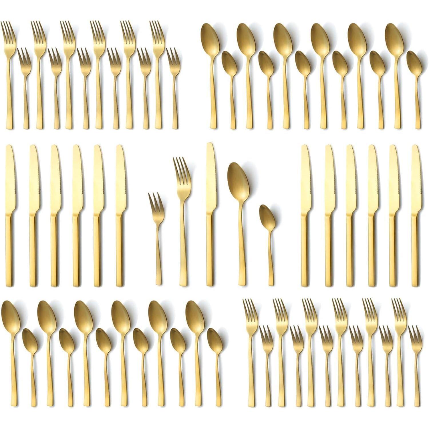 Besteckset 60 Teile Gold Matt Für 12 Personen, Edelstahl, Spülmaschinenfest
