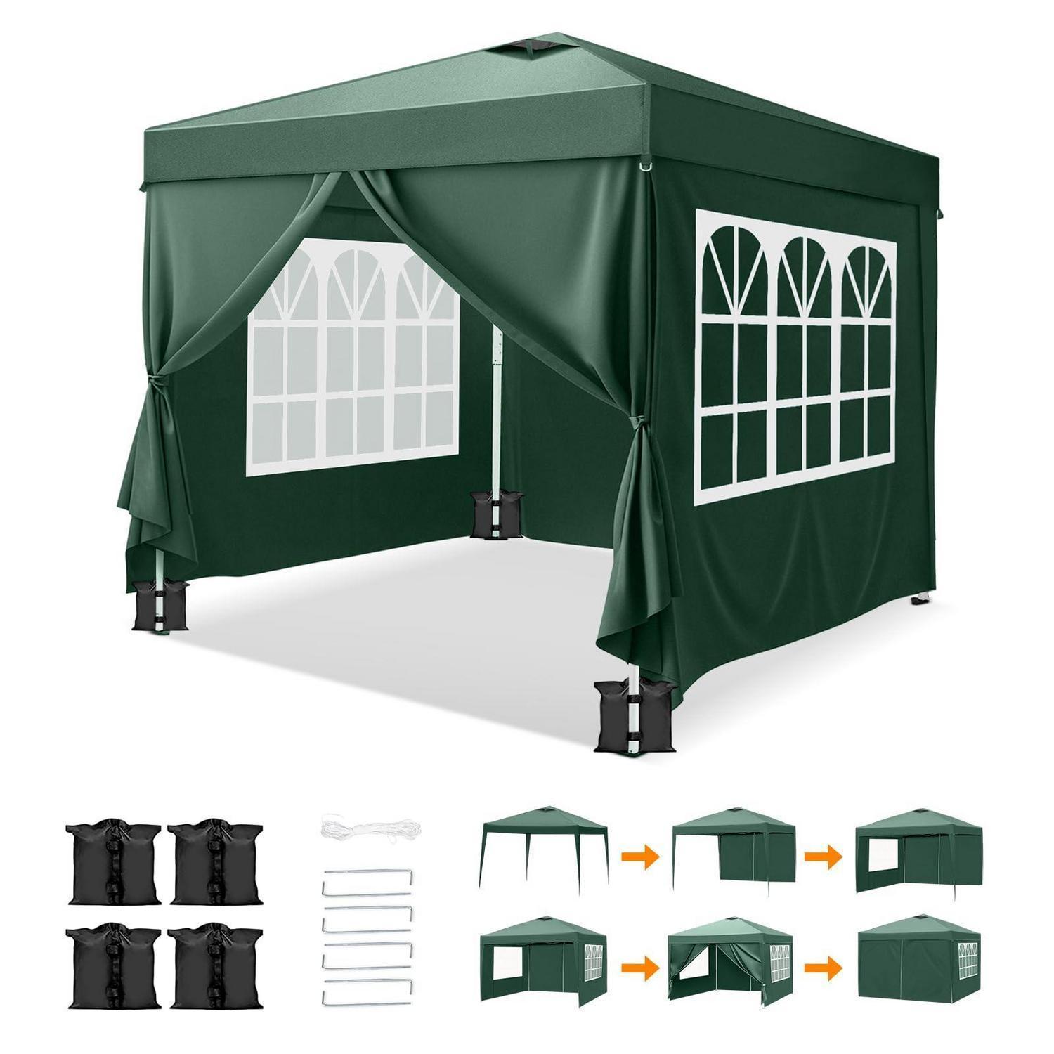 Pavillon 3x3m Wasserdicht Uv-schutz 50+ Mit 4 Seitenteilen Und Sandsäcken Grün