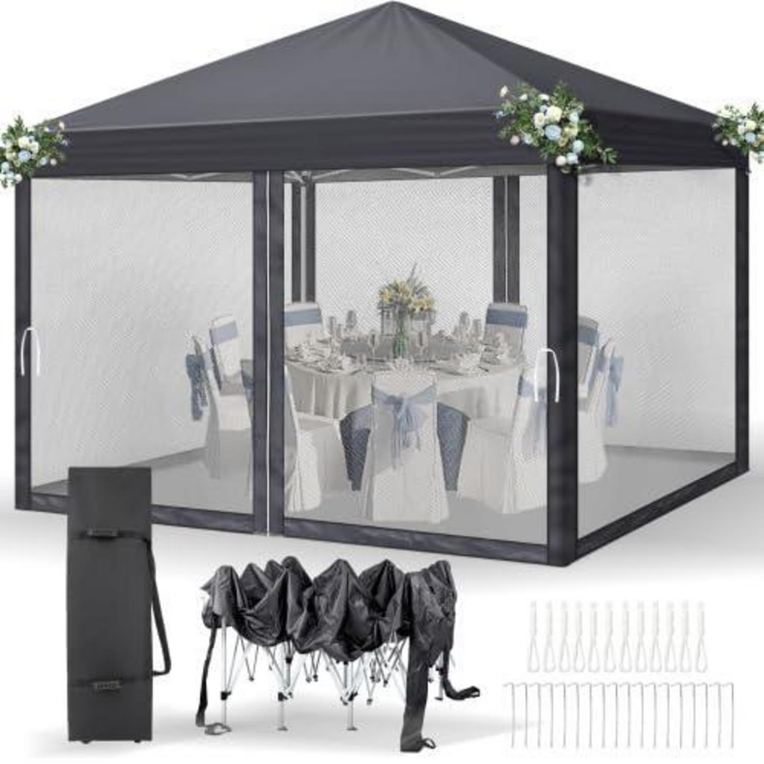 Pavillon 3x3m Wasserdicht Uv-schutz 50+ Mit 4 Mesh-seitenteilen, Dunkelgrau
