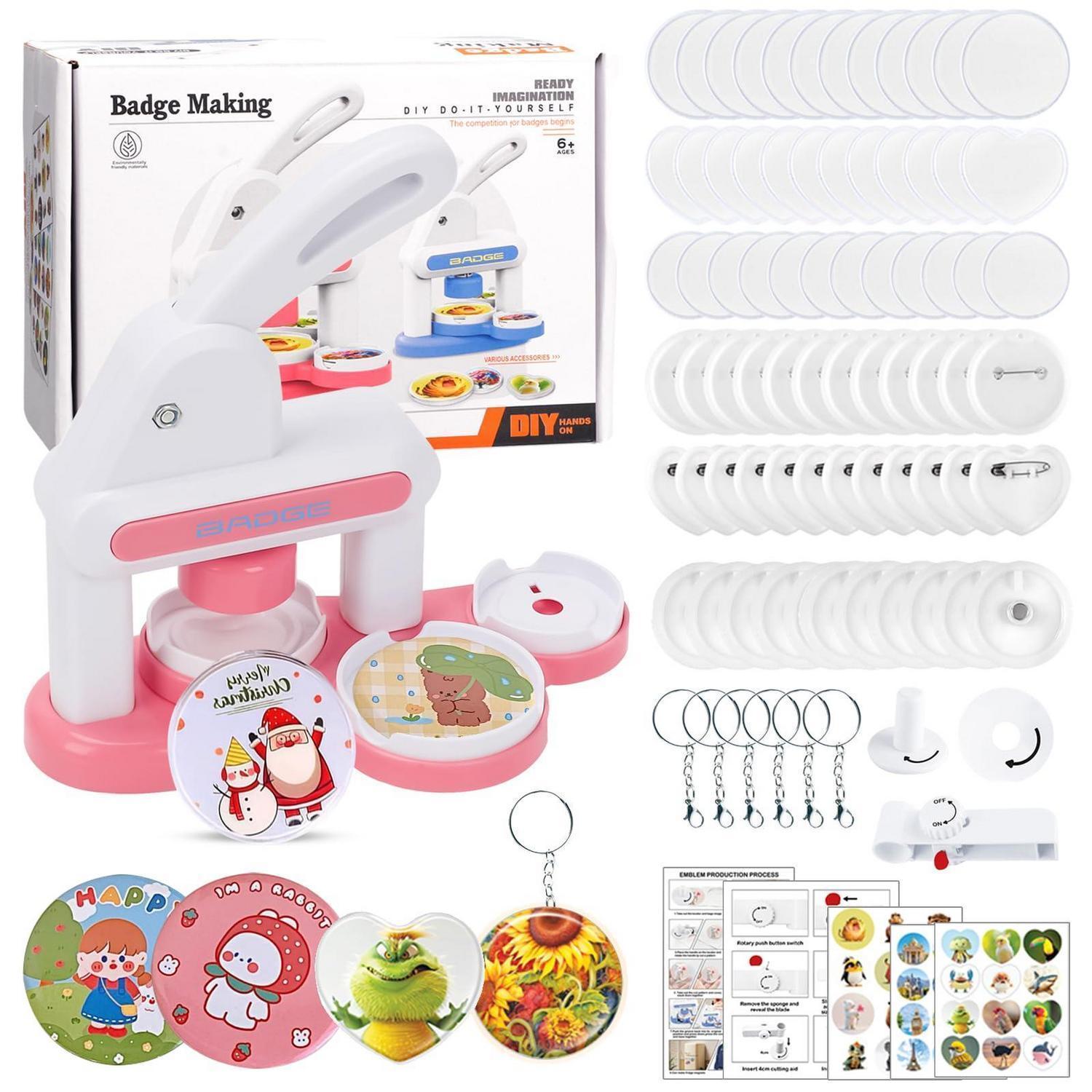 Buttonmaschine Diy Set Rosa Mit Zubehör Für Kinder & Erwachsene