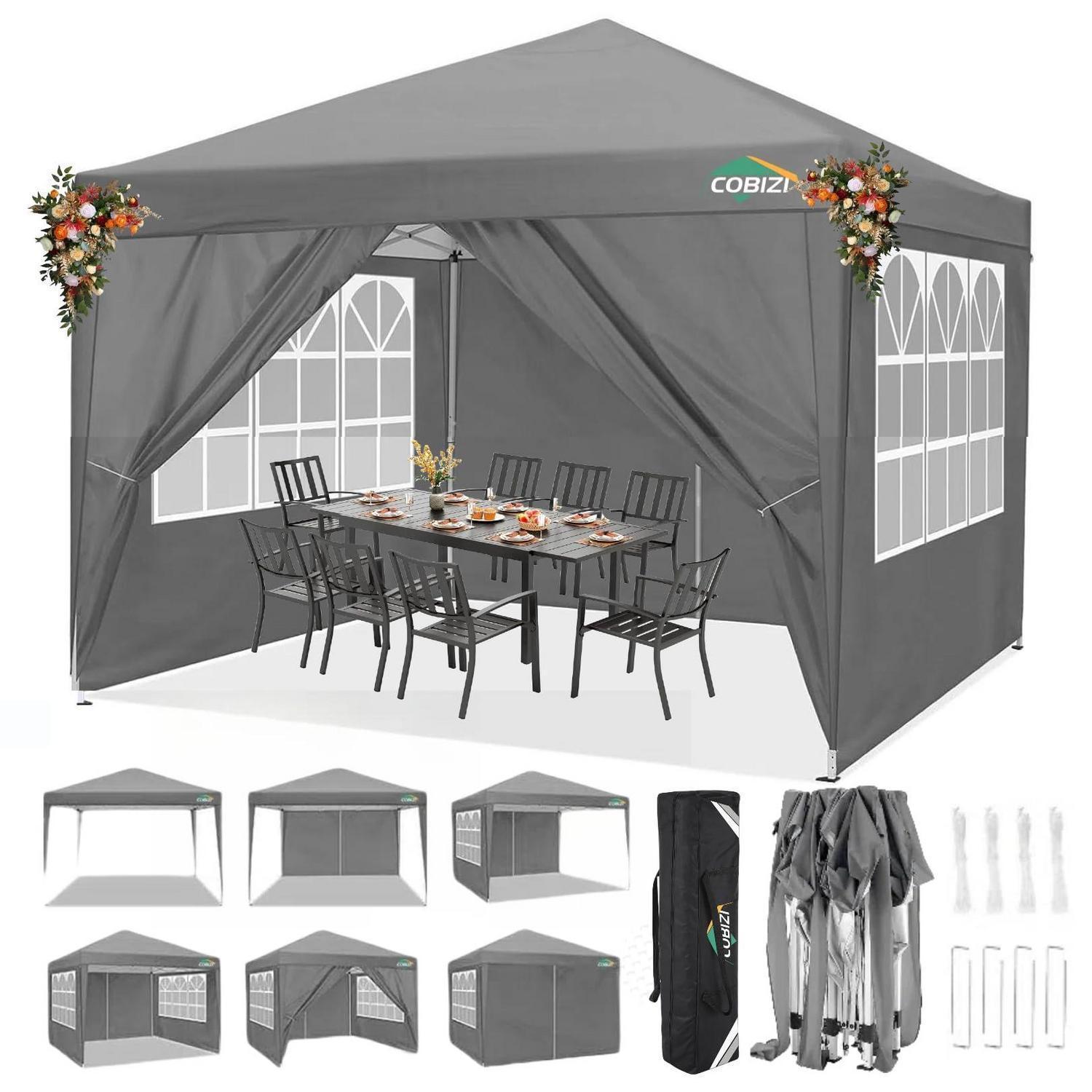 Faltpavillon 3x3m Wasserdicht Stabil Mit 4 Seitenwänden Uv-schutz 50+ Grau