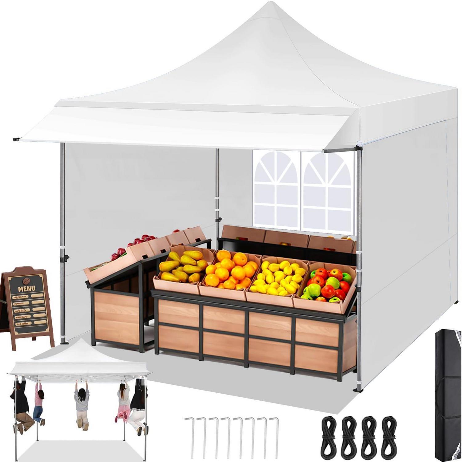 Faltpavillon 3x3m Mit Markise, 3 Seitenwänden, Wasserdicht, Winterfest