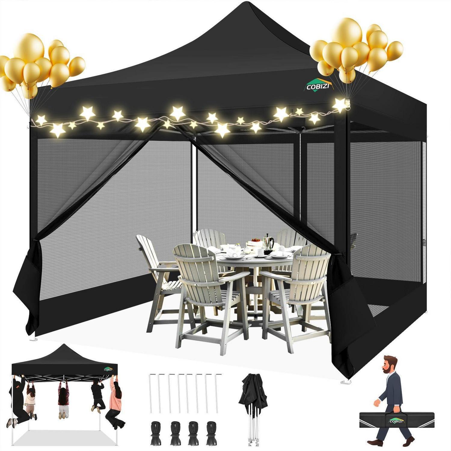 Faltpavillon 3x3m Wasserdicht Mit 4 Netz-seitenwänden, Höhenverstellbar, Uv-schutz