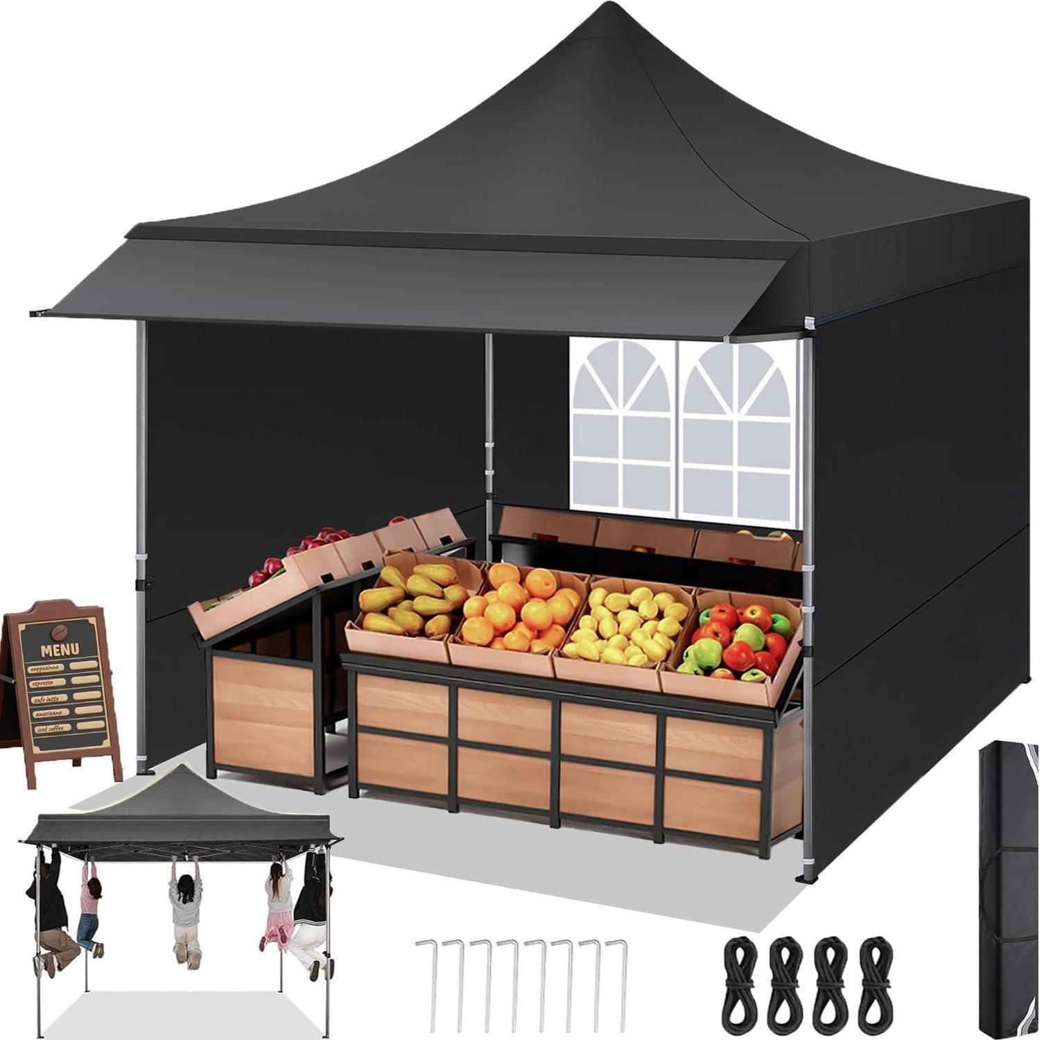 Faltpavillon 3x3m Mit Markise, Wasserdicht, Winterfest, 3 Seitenwände, Robust