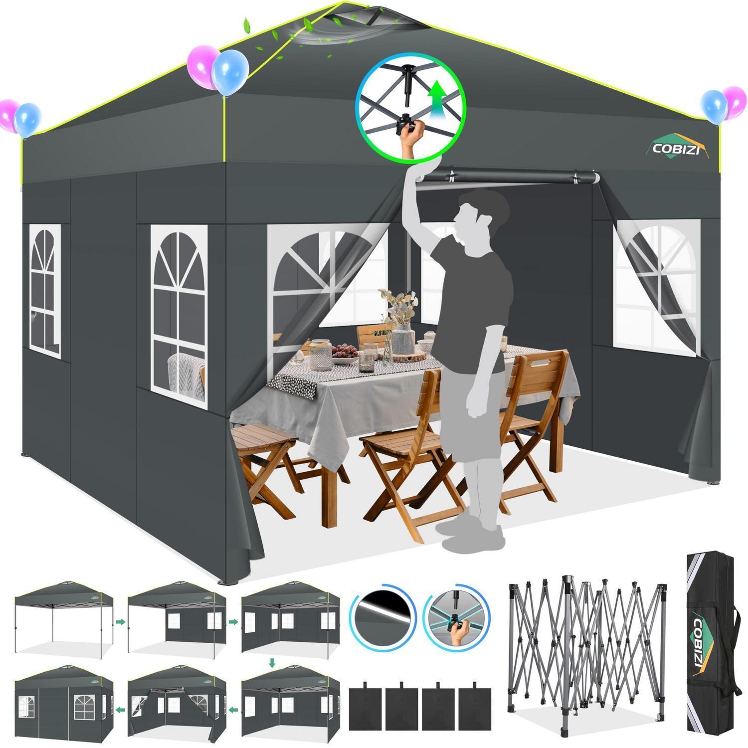 Faltpavillon 3x3m Wasserdicht Mit 4 Seitenwänden, Grau
