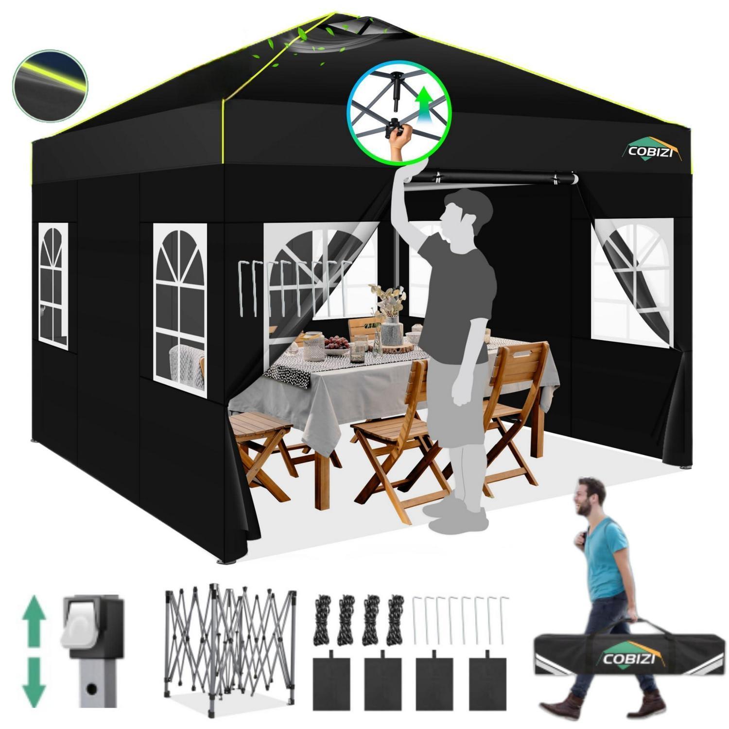 Faltpavillon 3x3m Wasserdicht Mit 4 Seitenwänden, Stabil, Winterfest
