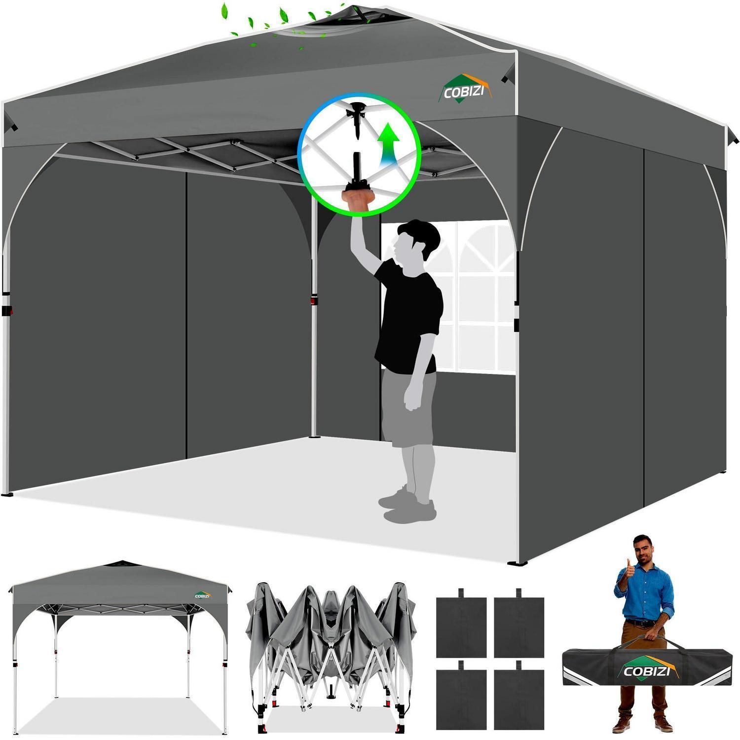Faltpavillon 3x3m Grau Wasserdicht Mit 3 Seitenwänden, Pop Up Partyzelt Für Garten & Camping
