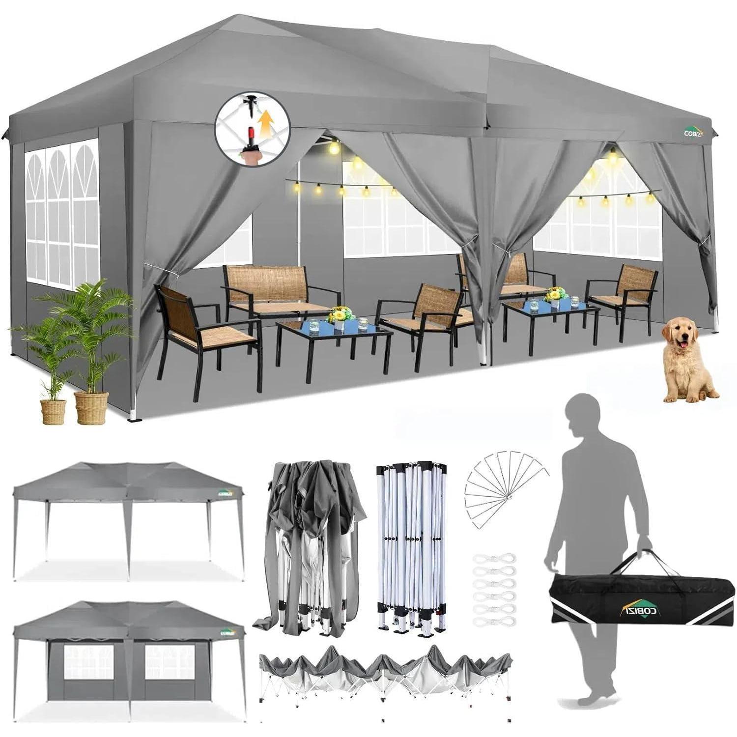 Faltpavillon 3x6m Wasserdicht Mit 6 Seitenteilen Und Fenstern, Grau