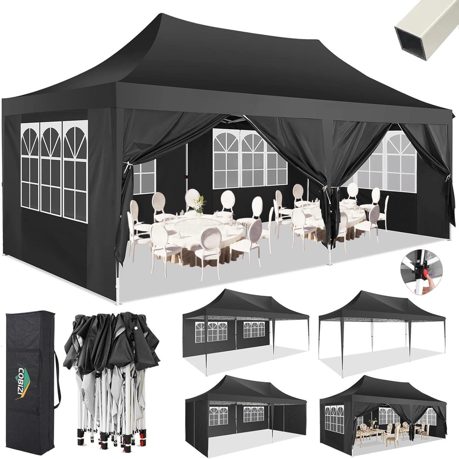 Faltpavillon 3x6m Wasserdicht Mit 6 Seitenteilen, Uv-schutz, Schwarz